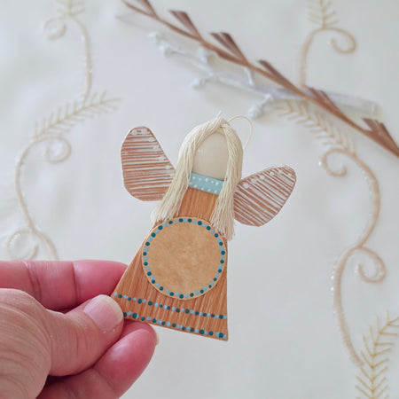 Hello - Palm Angel Ornament Keepsake, light blue and teal dots