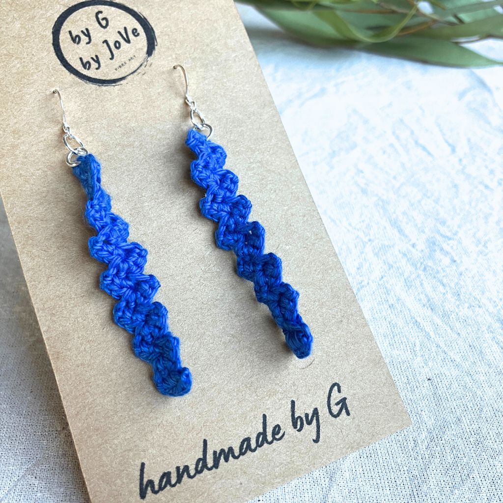 Blue Tide Twists - Handmade Cotton Crochet Dangle Earrings