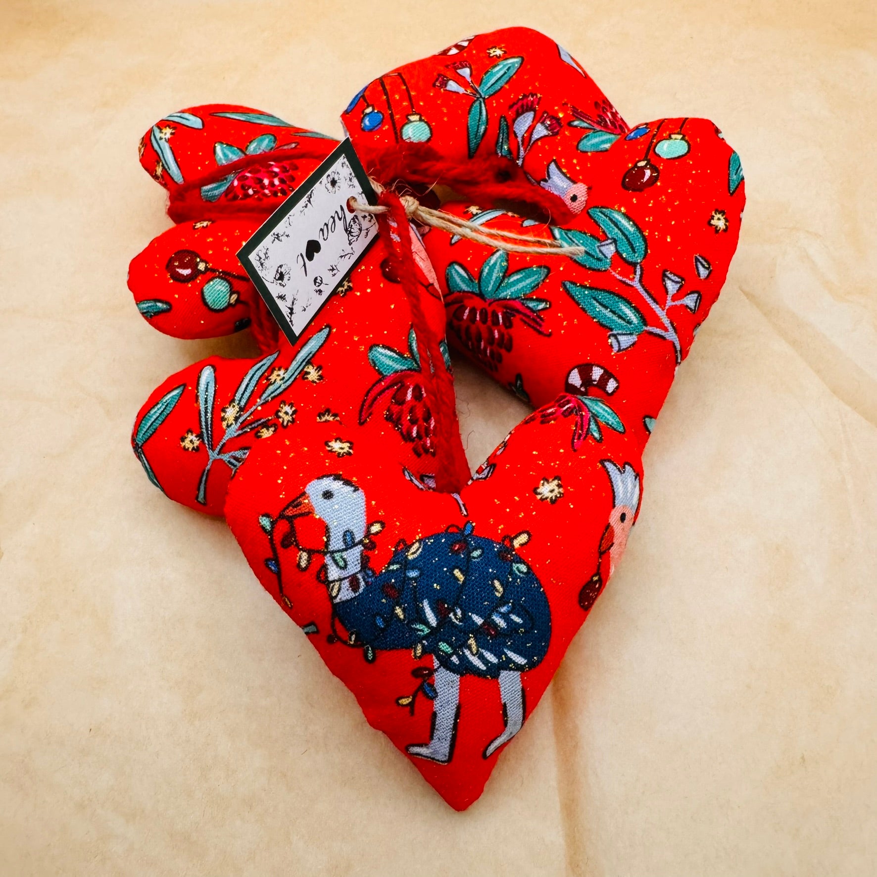 Handmade quirky Australian Christmas Hearts