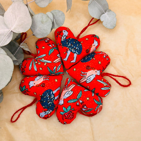 Handmade quirky Australian Christmas Hearts