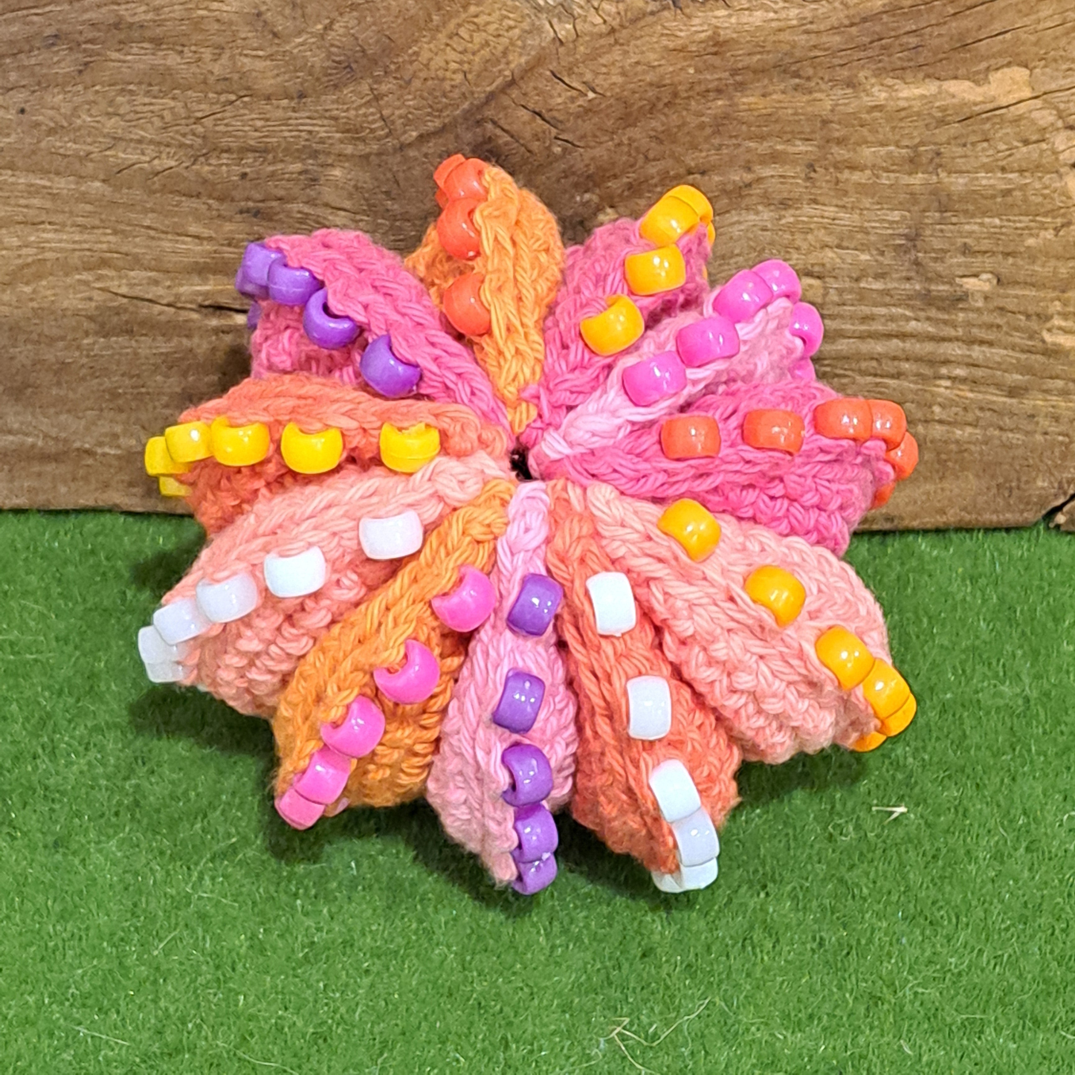Crochet fidget stress ball/beaded/pinks and oranges