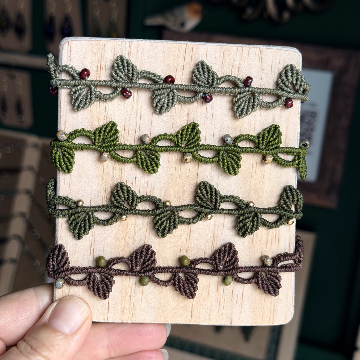 Macrame Vine Leaf Bracelet - earthy forest fae collection