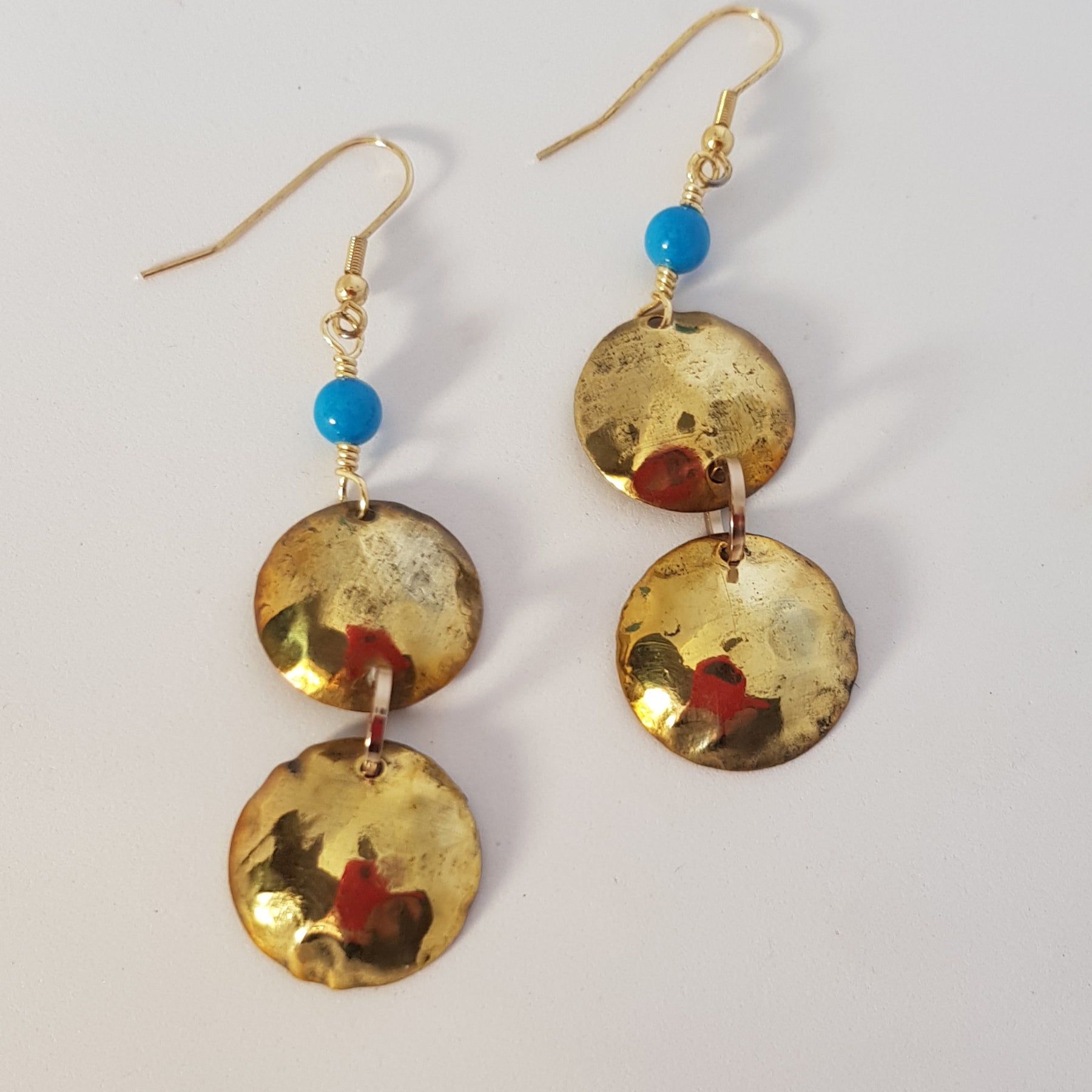 brassss domed earrings with turquoise beads #631 AM/E