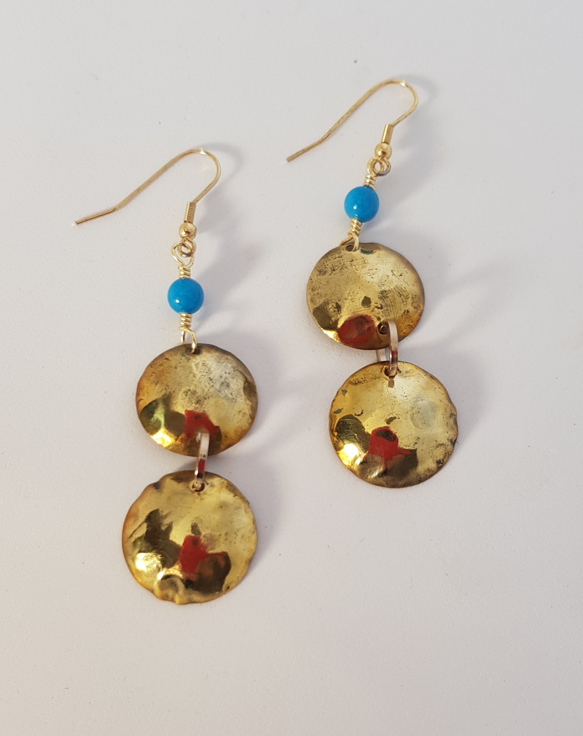 brassss domed earrings with turquoise beads #631 AM/E