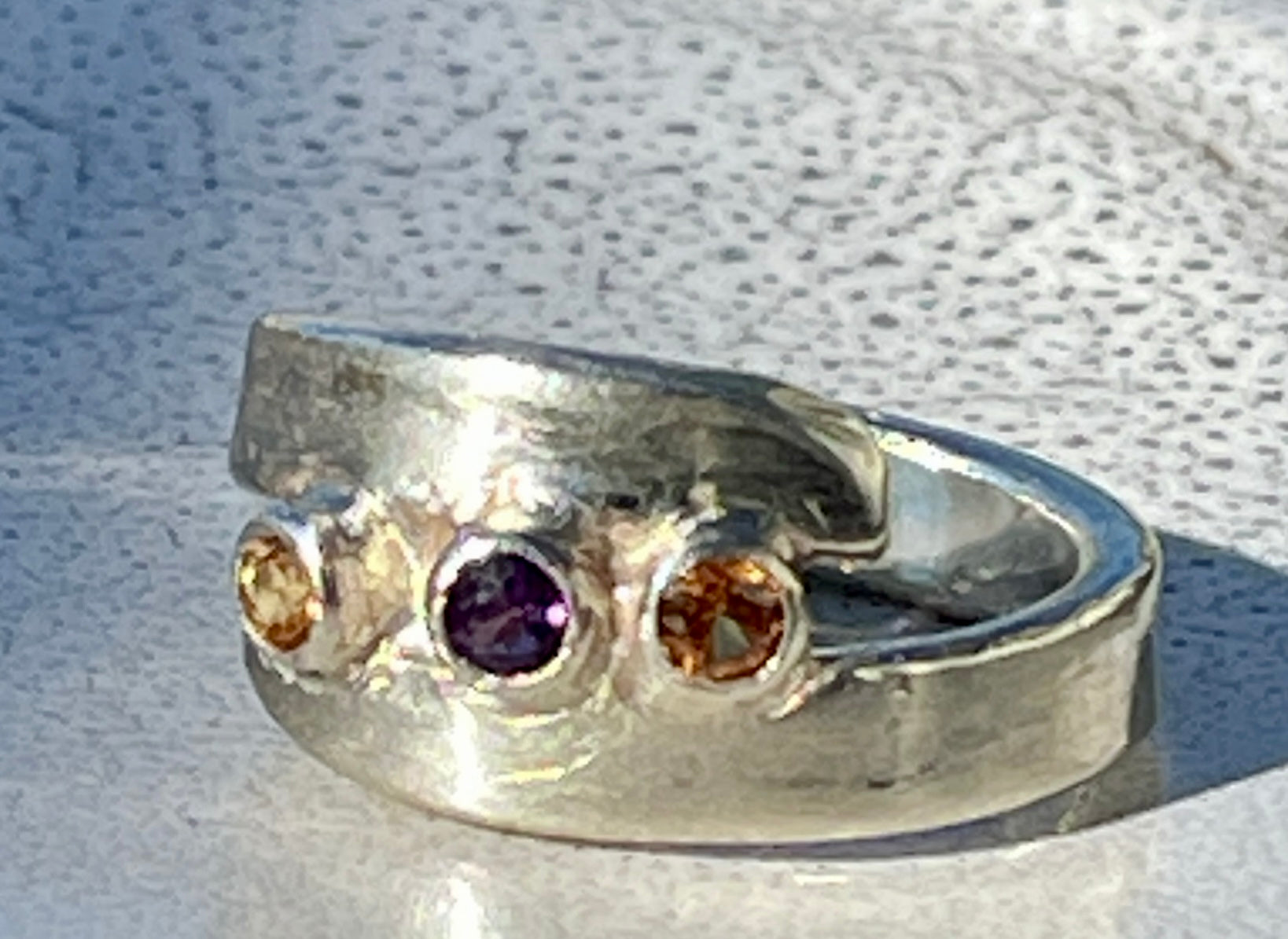 Citrine, Saphire and Amythyst Ring in 925 Silver