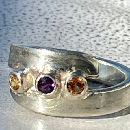 Citrine, Saphire and Amythyst Ring in 925 Silver