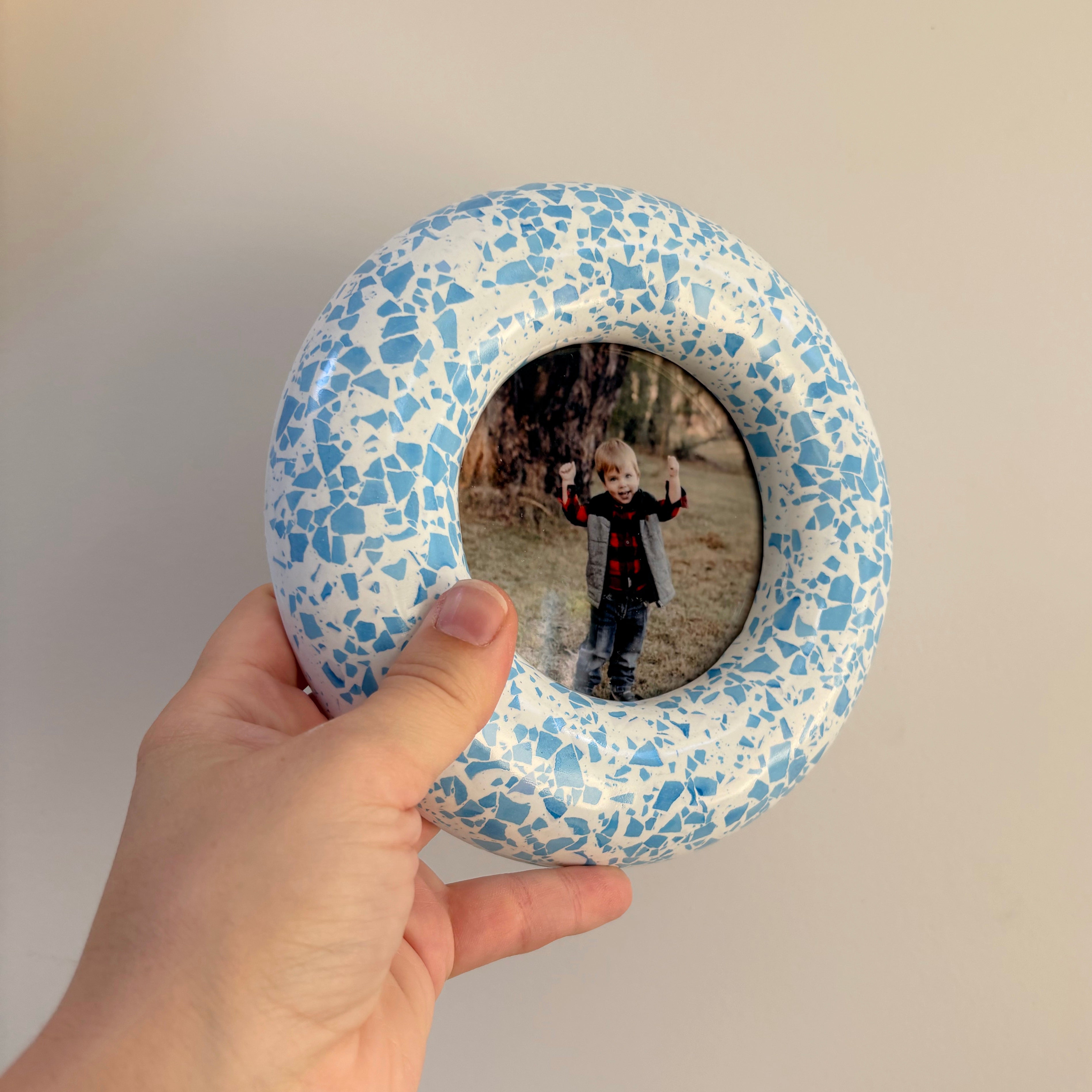 Blue terrazzo pattern wall hanging photo frame