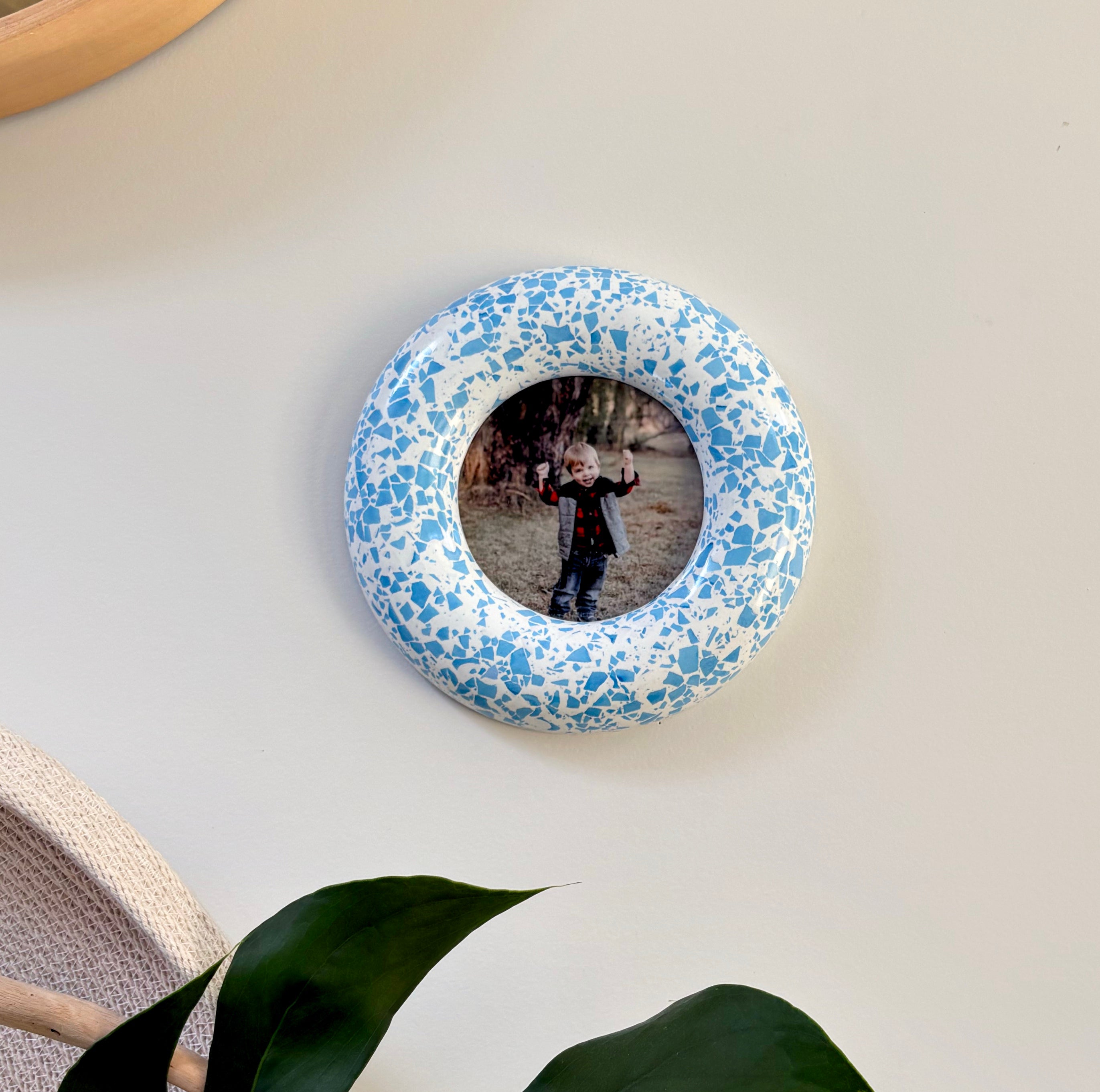 Blue terrazzo pattern wall hanging photo frame
