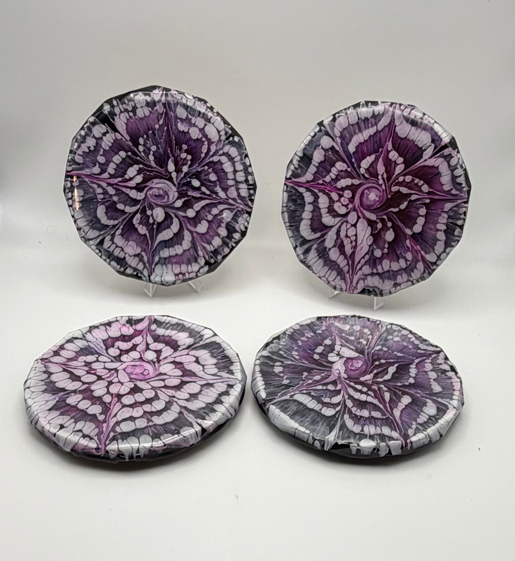 Handcrafted Purple Bloom Resin Coasters - set of 4