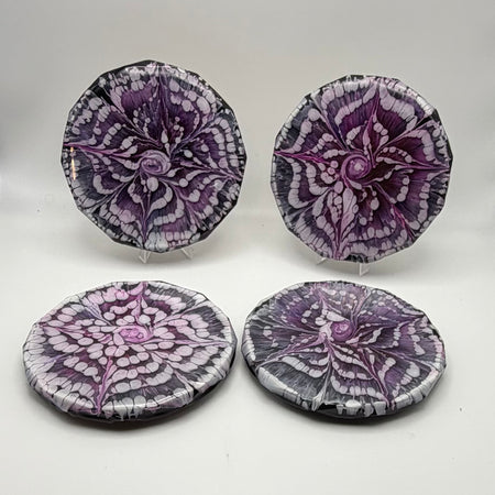 Handcrafted Purple Bloom Resin Coasters - set of 4