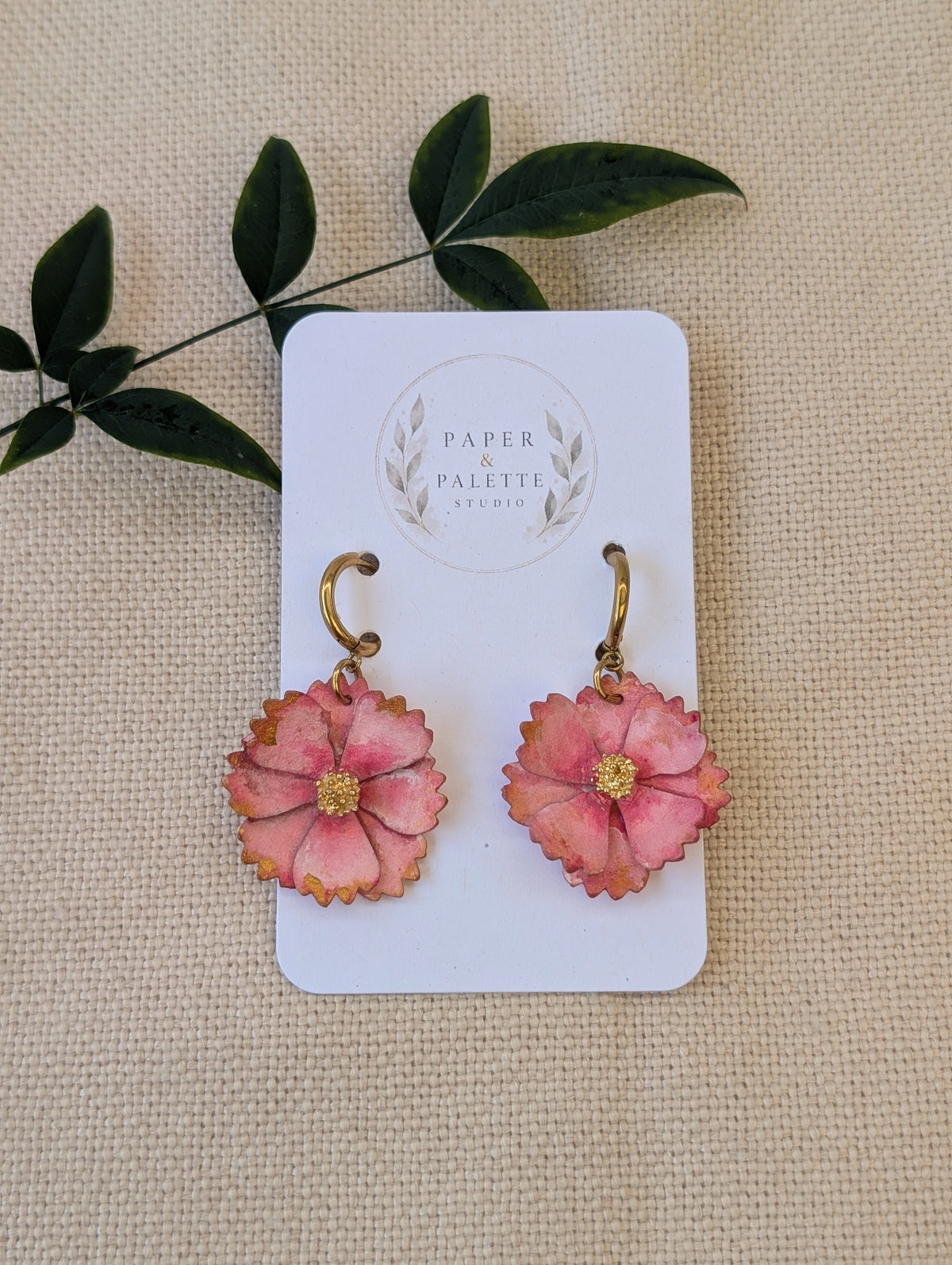 Cosmos Flower Earrings – Hand-Painted Huggie Hoop Statement Earrings