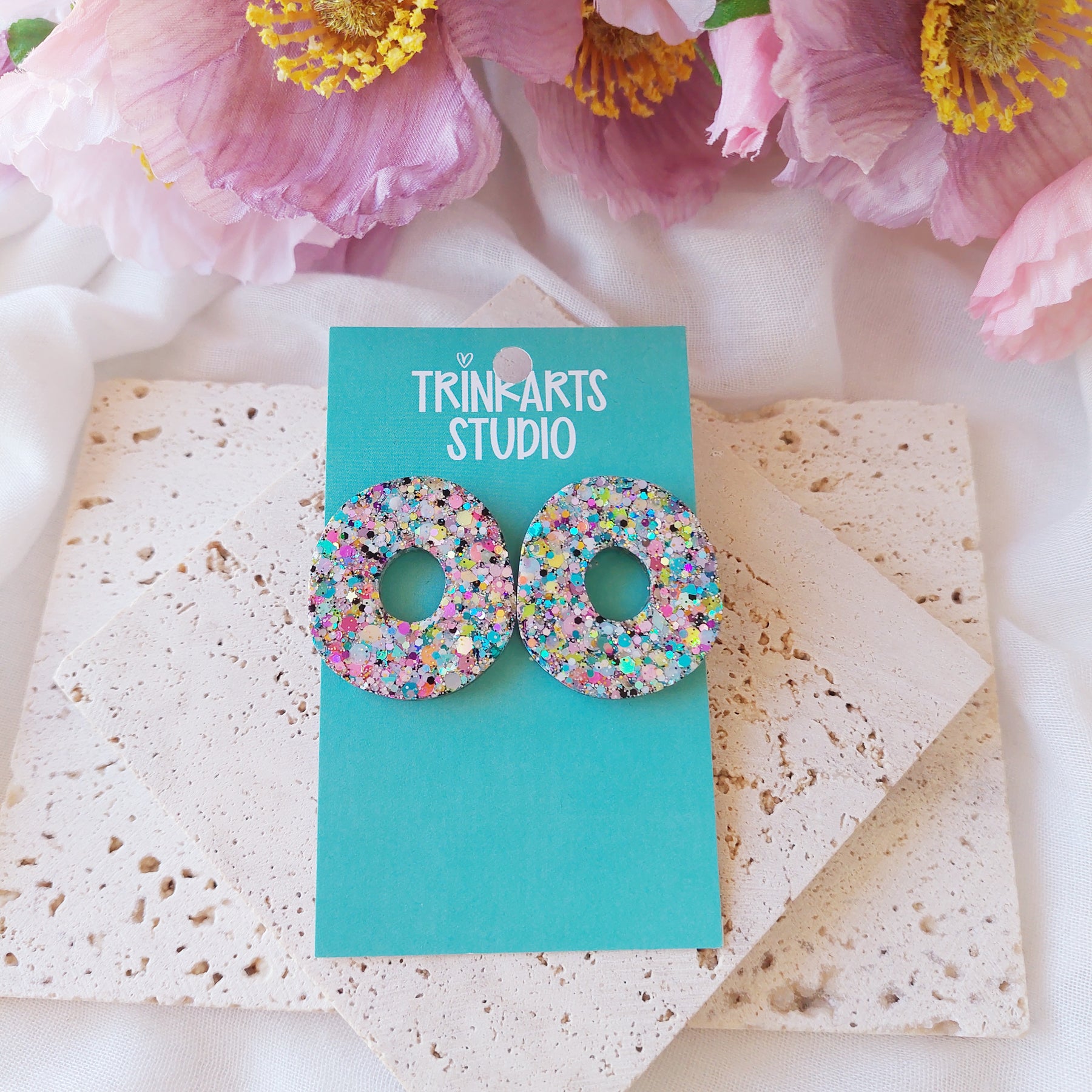 Pastel Glitter Resin Statement Dangle Stud Earrings