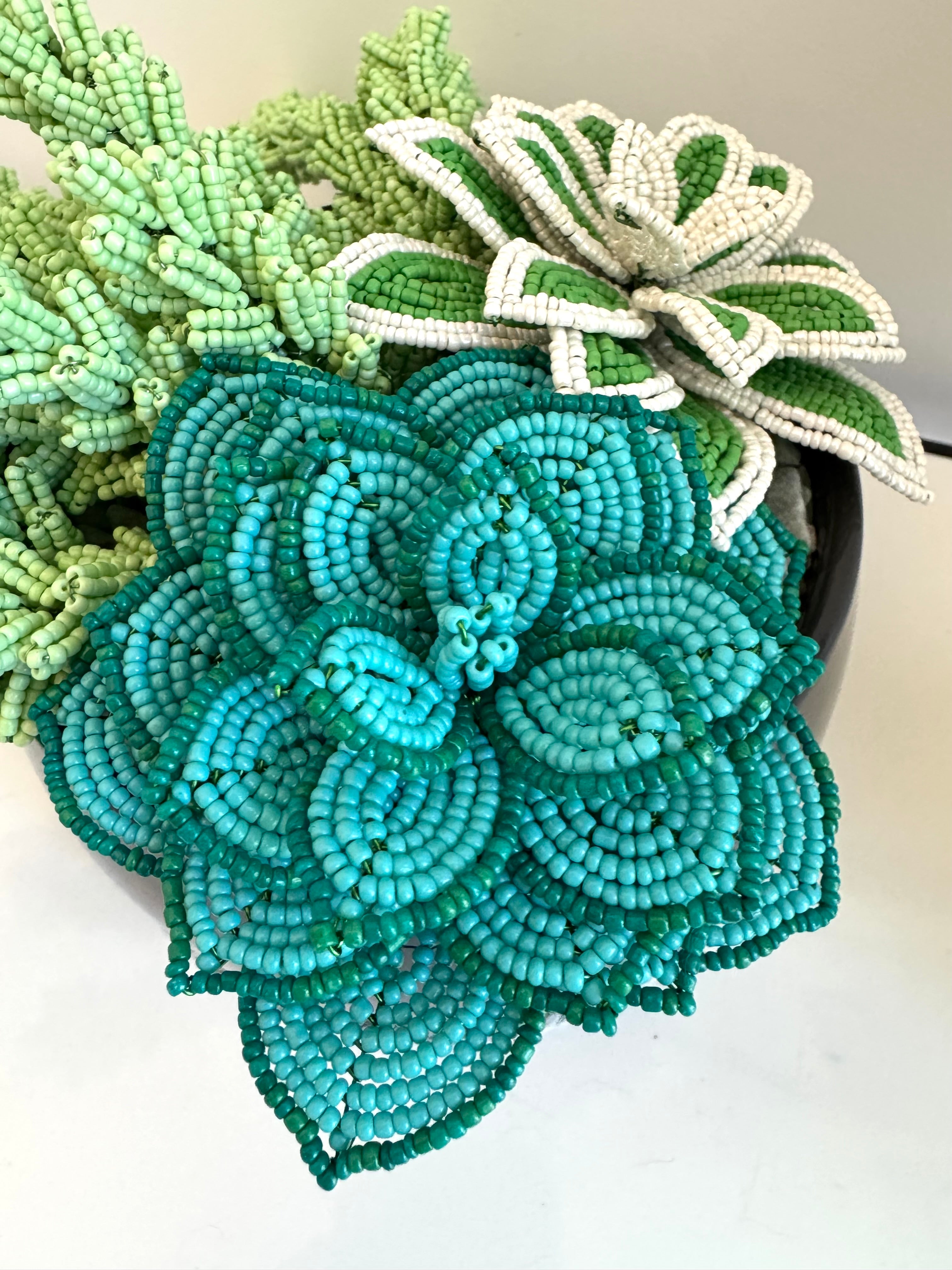 French-beaded potted mixed succulents