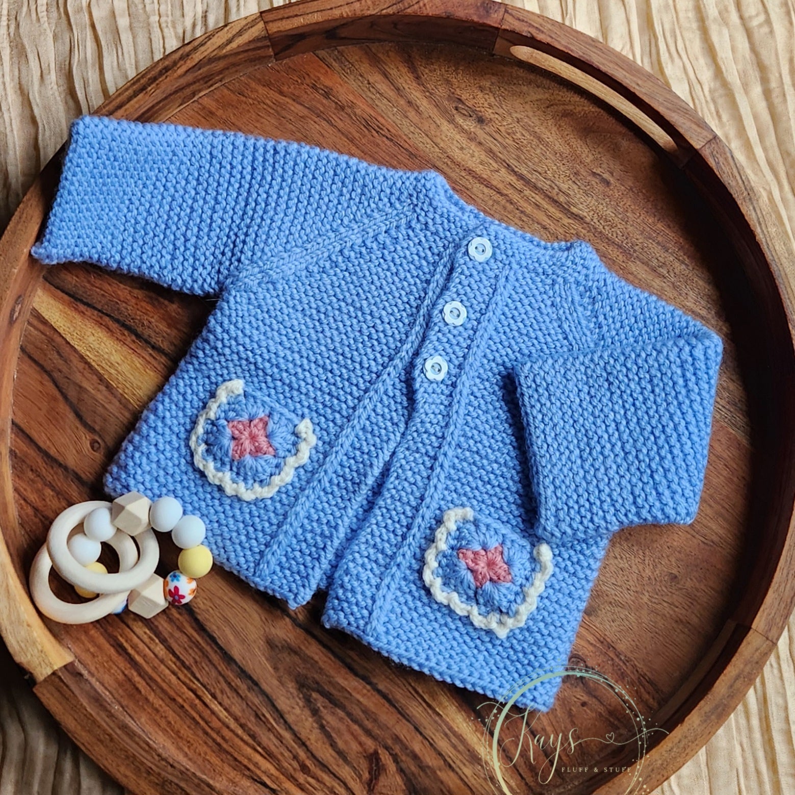Handknit Newborn Baby Jacket with Pockets