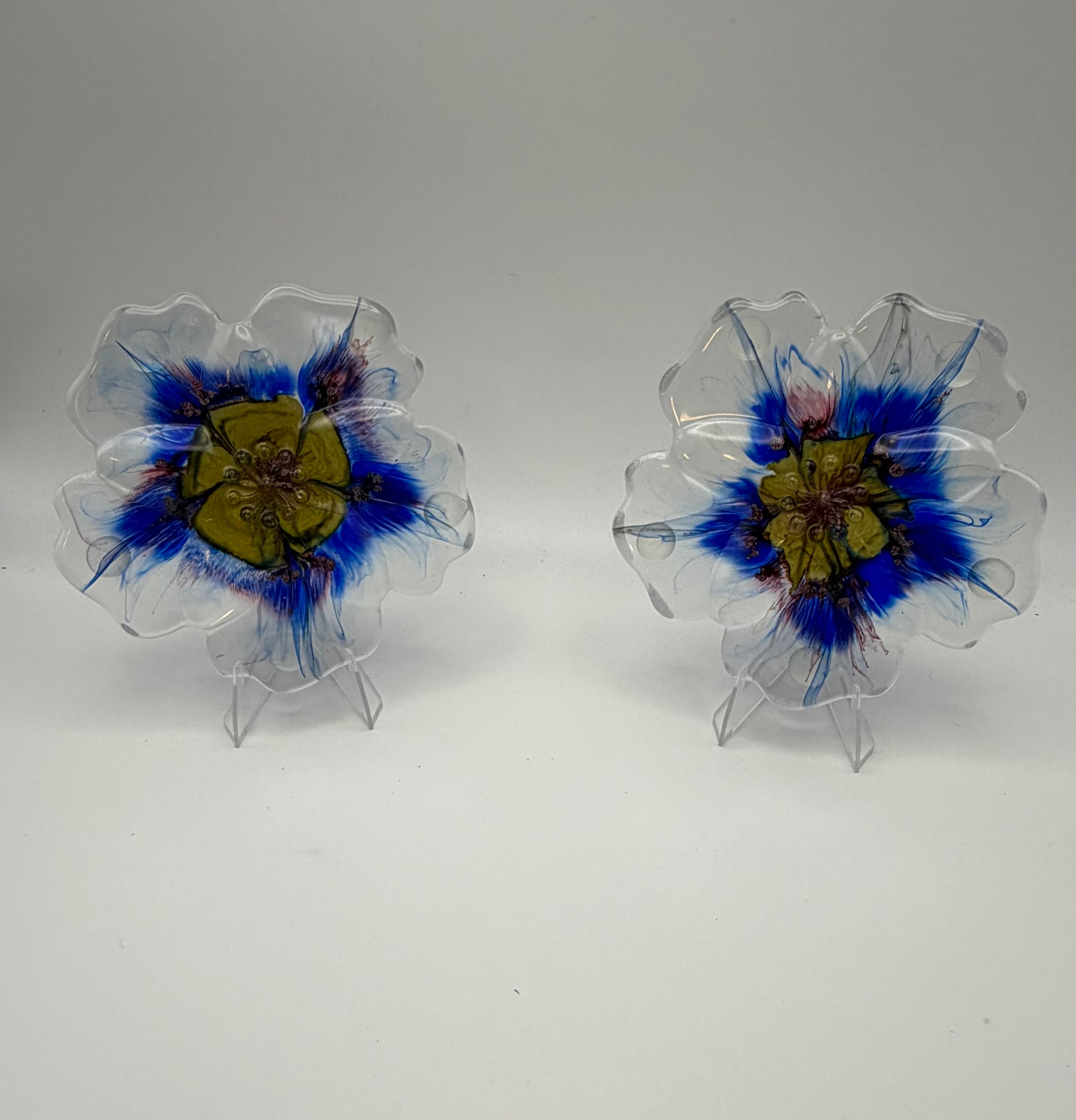 Handcrafted floral blue design Resin Coasters - set of 4