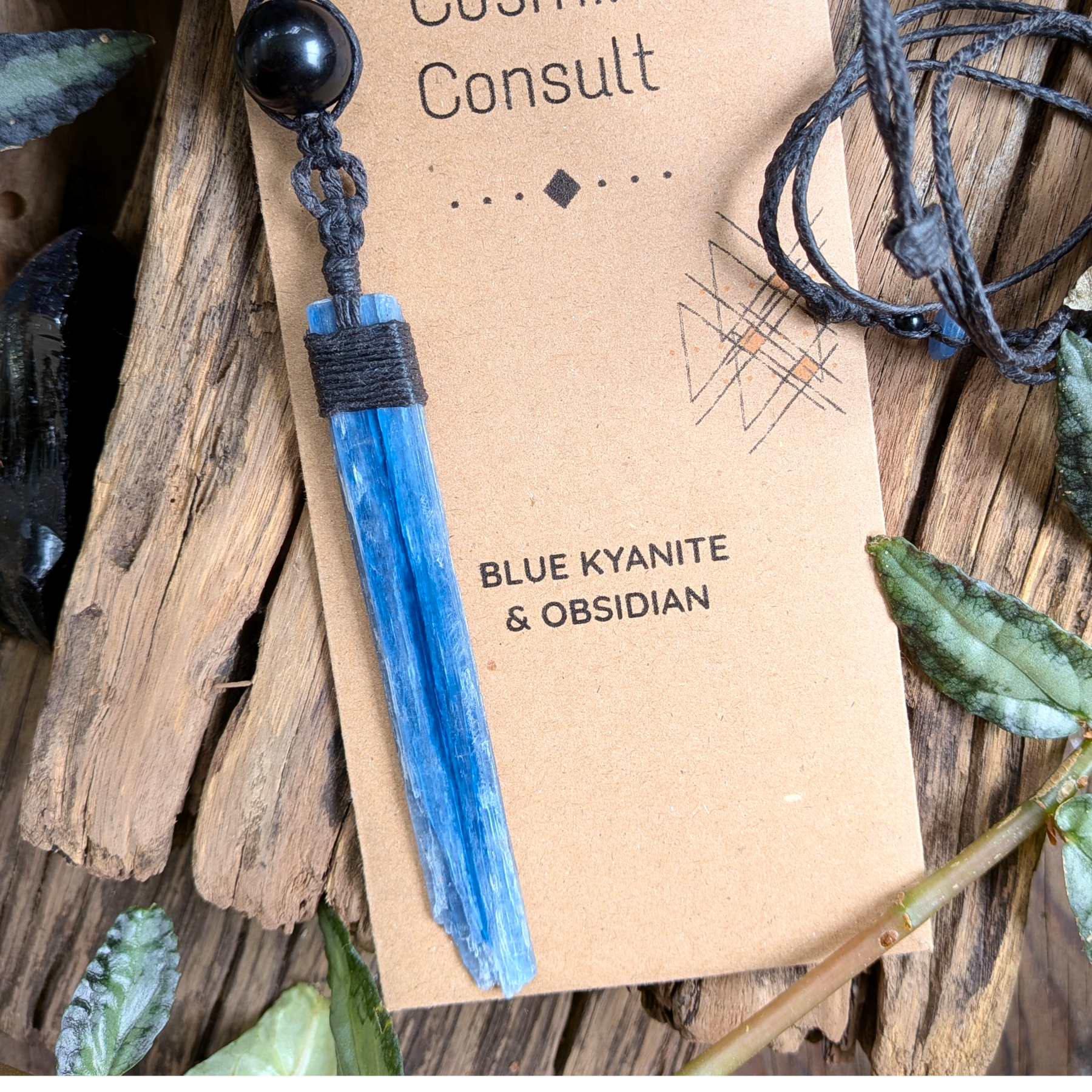 KYANITE WITH BLACK OBSIDIAN handmade necklace talisman