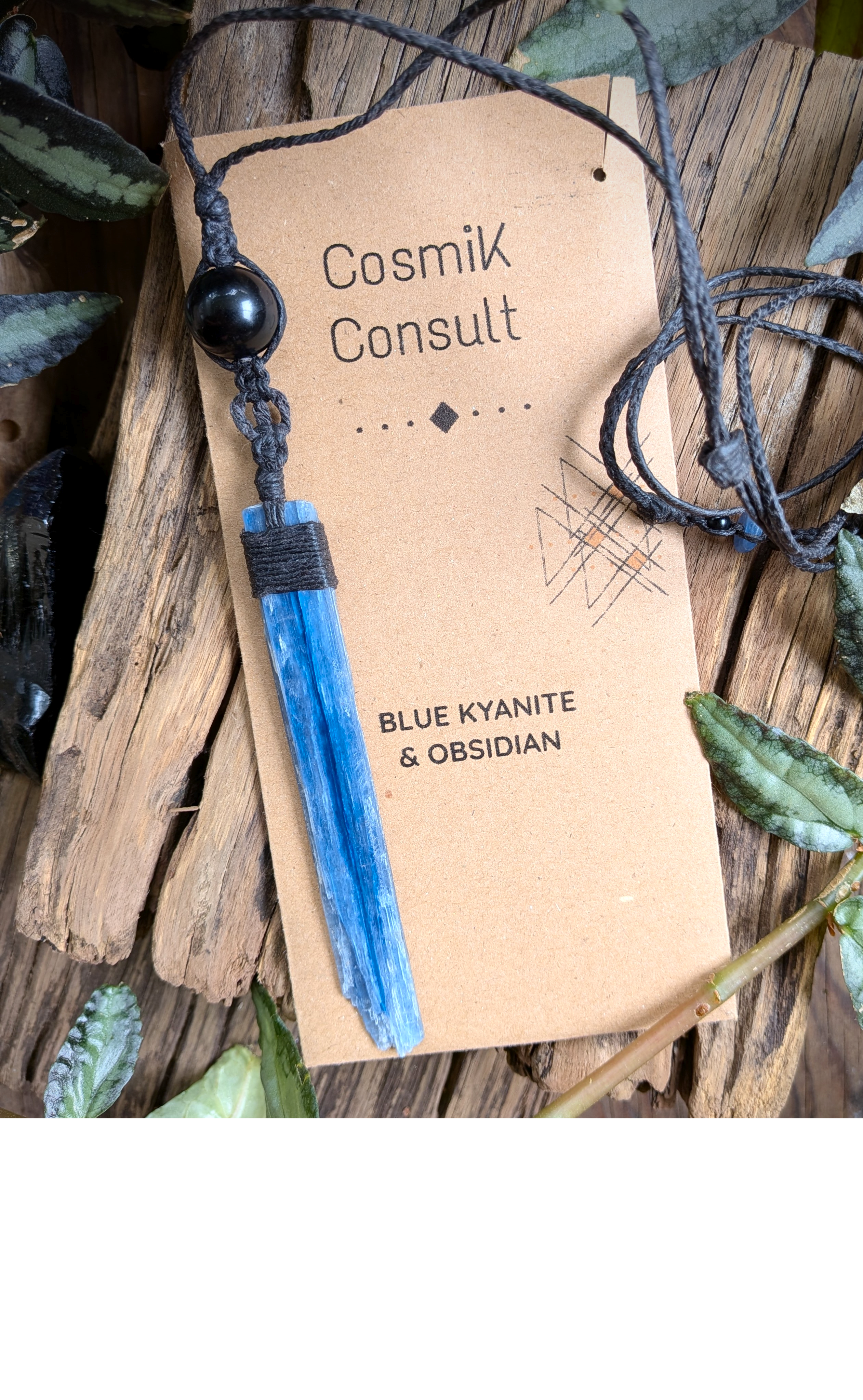 KYANITE WITH BLACK OBSIDIAN handmade necklace talisman