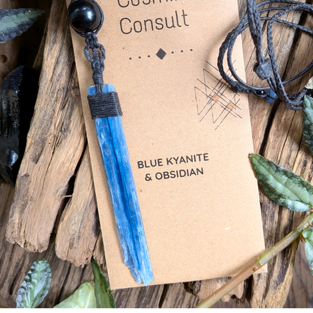 KYANITE WITH BLACK OBSIDIAN handmade necklace talisman