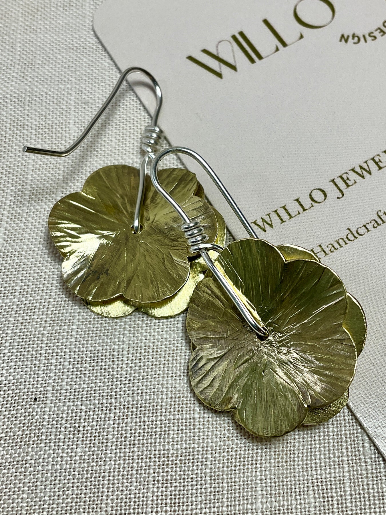 Brass flower earrings. Handmade