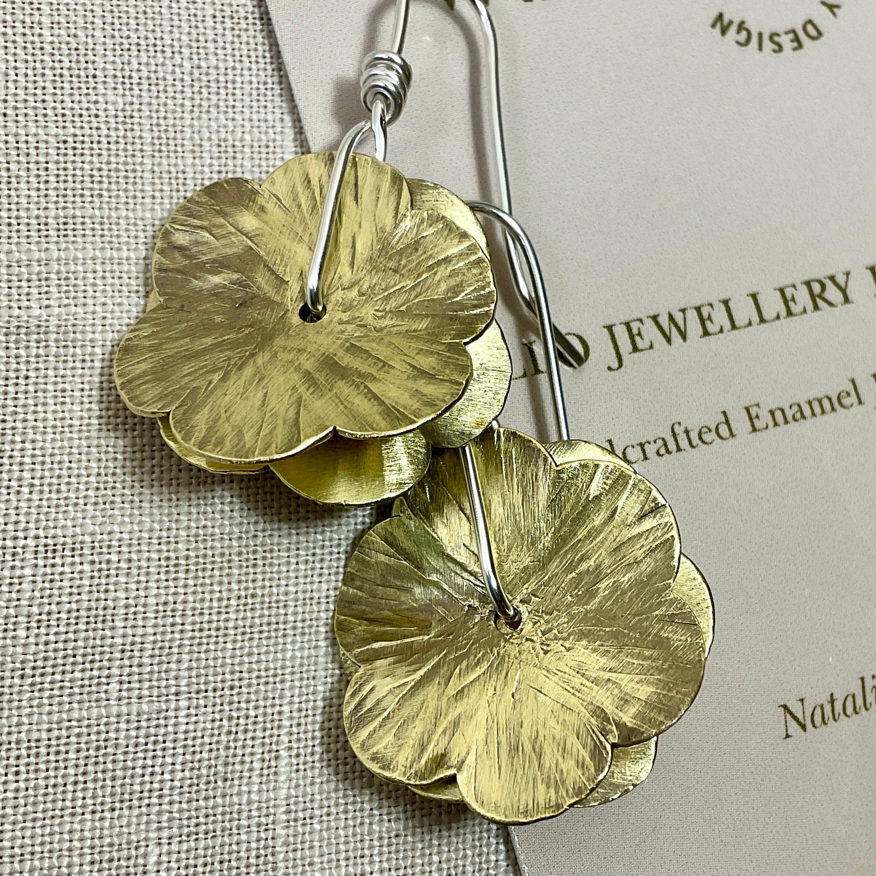 Brass flower earrings. Handmade