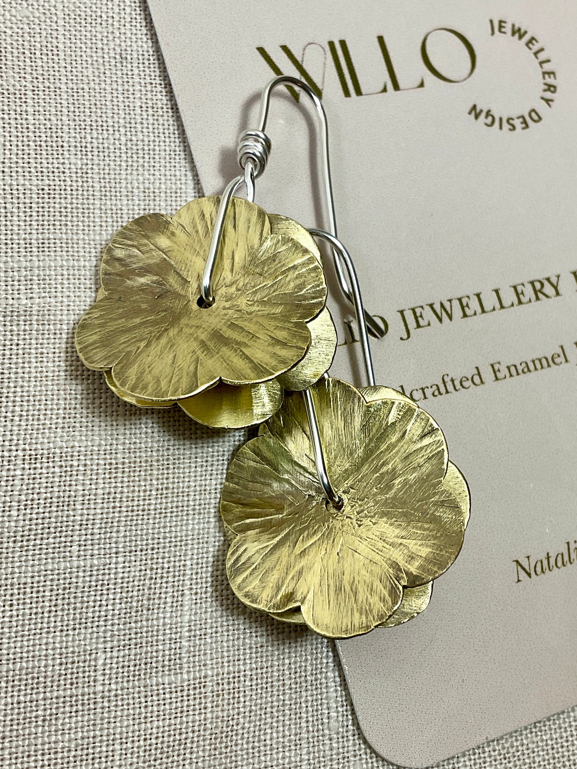Brass flower earrings. Handmade