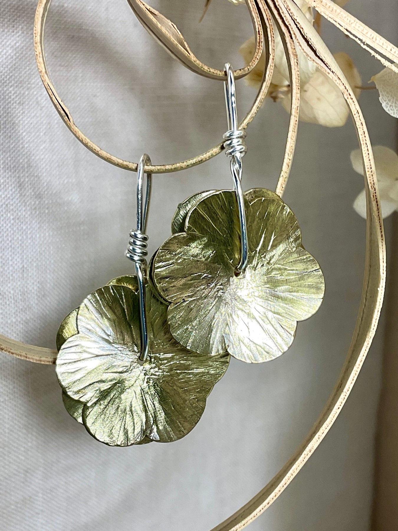 Brass flower earrings. Handmade
