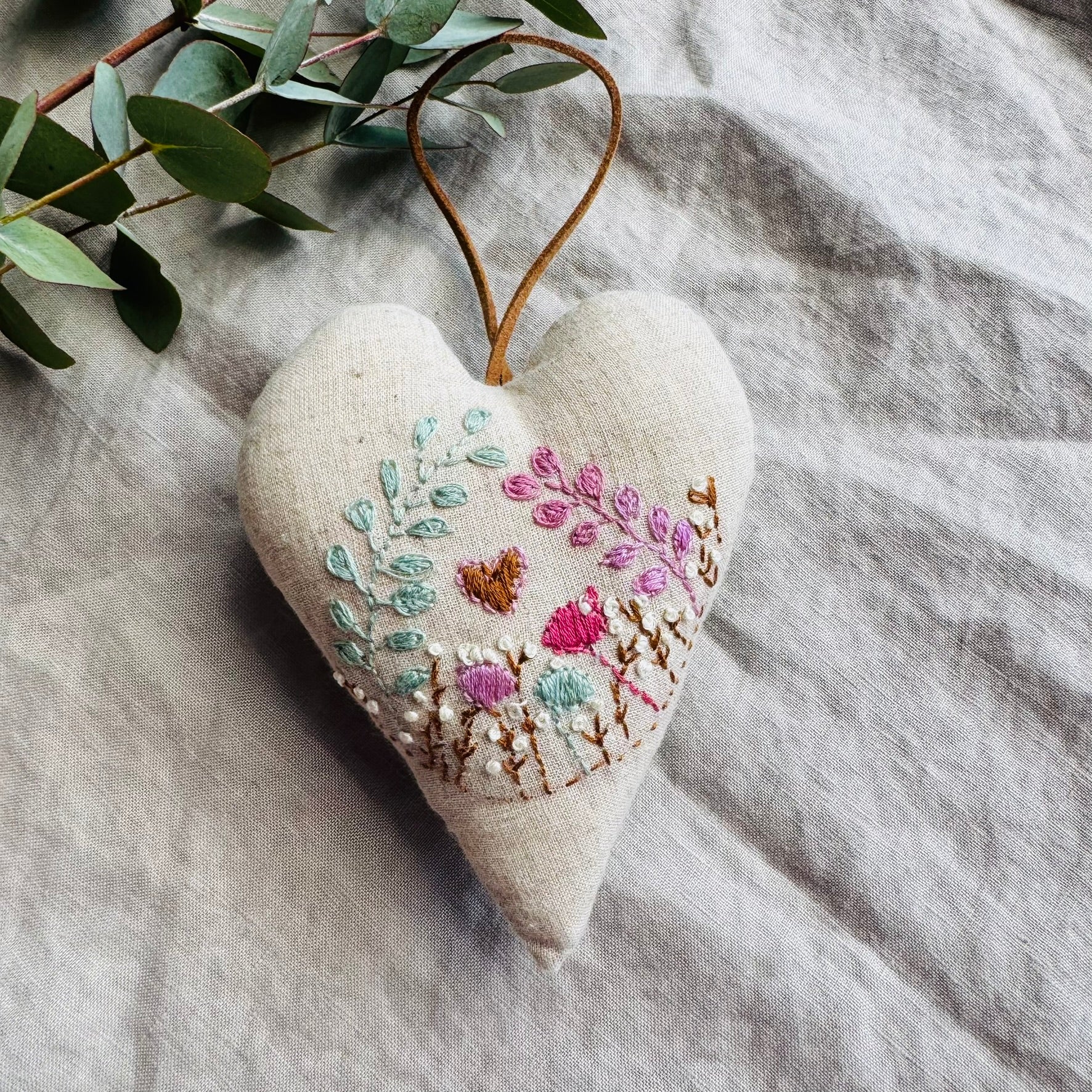 Hand Embroidered Heart filled with Australian wool - love