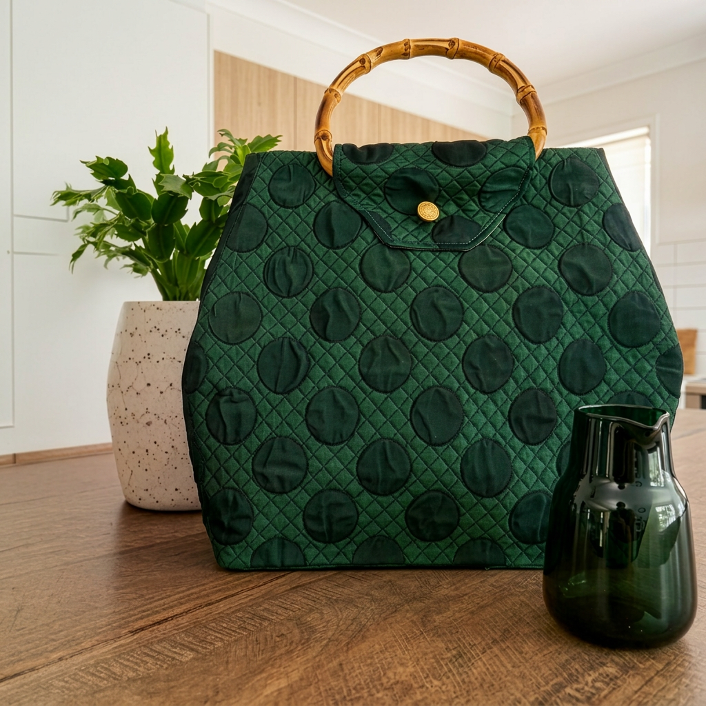 Green Spotted Handmade Reclaimed Fabric Handbag