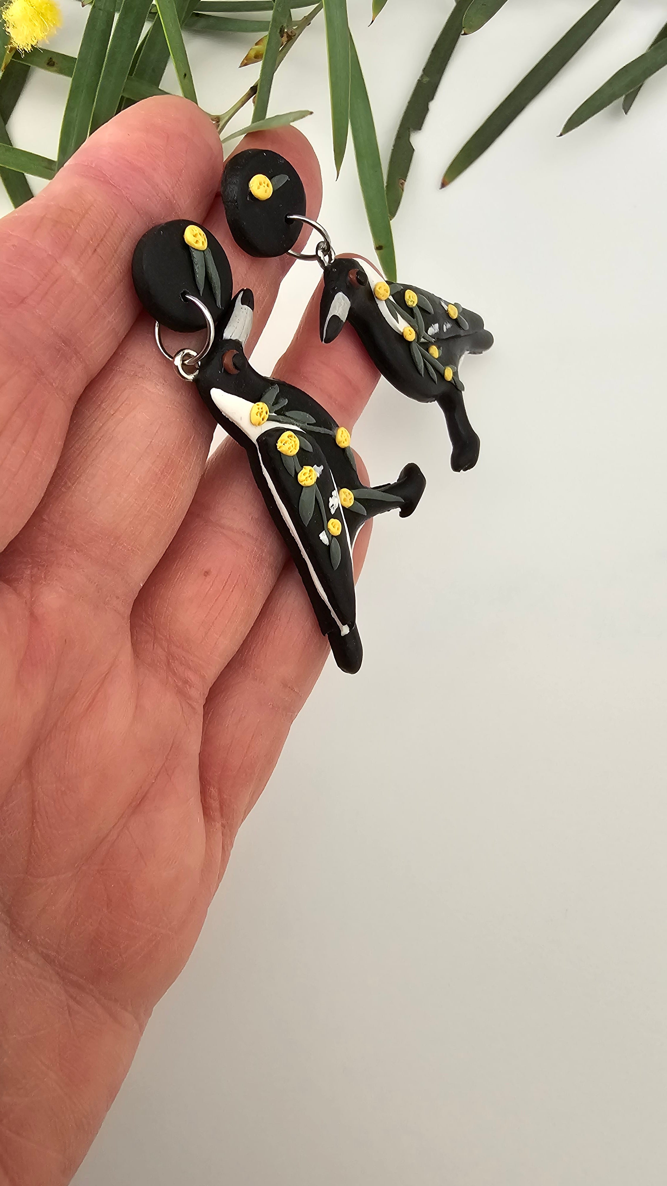 Magpie Earrings, Hand Made Australiana Jewelery.