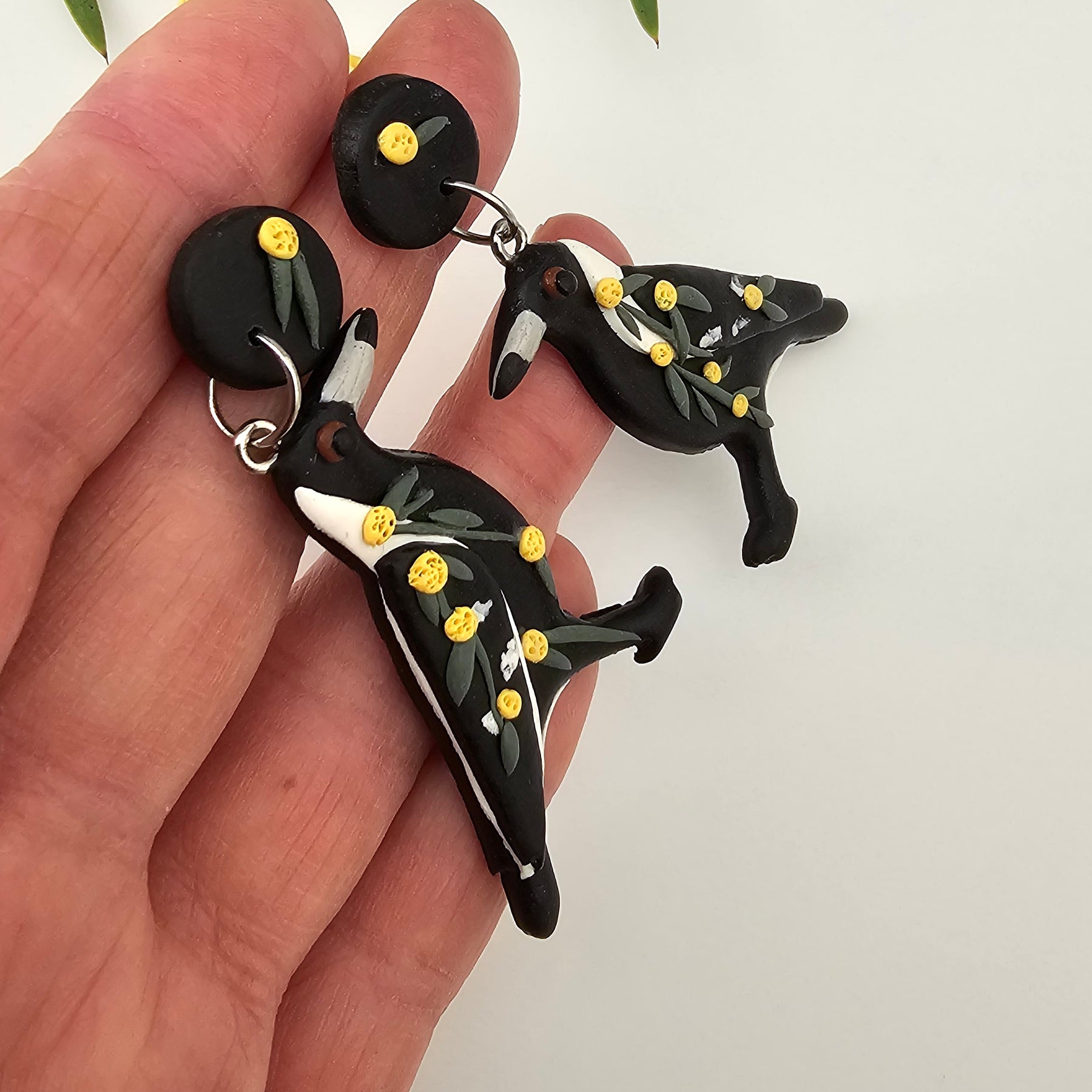 Magpie Earrings, Hand Made Australiana Jewelery.