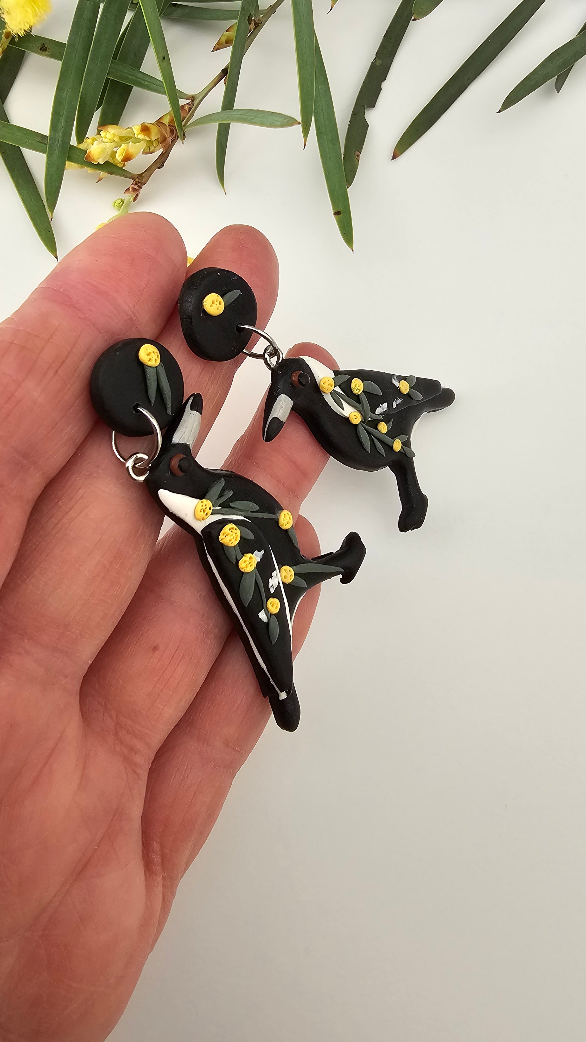 Magpie Earrings, Hand Made Australiana Jewelery.