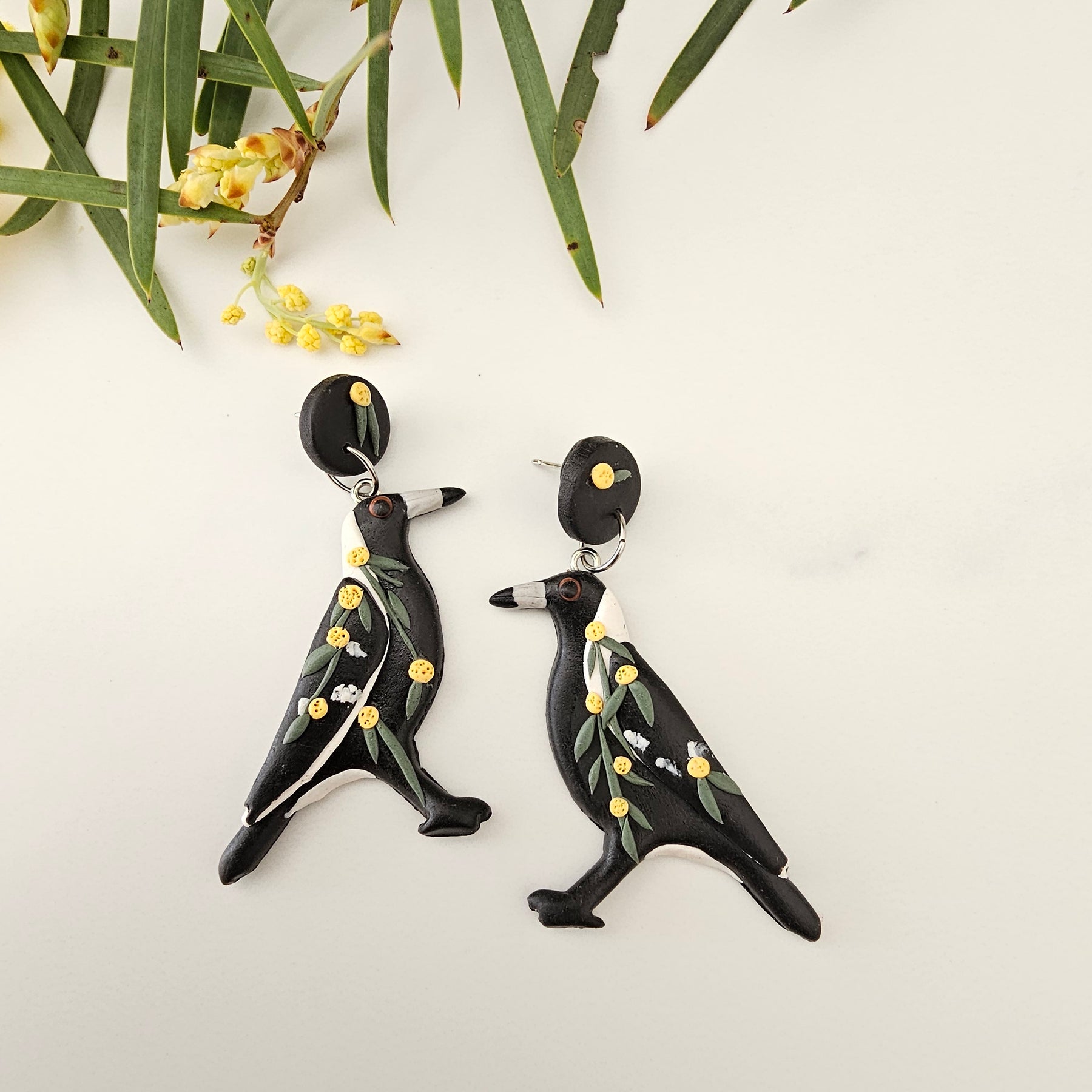 Magpie Earrings, Hand Made Australiana Jewelery.