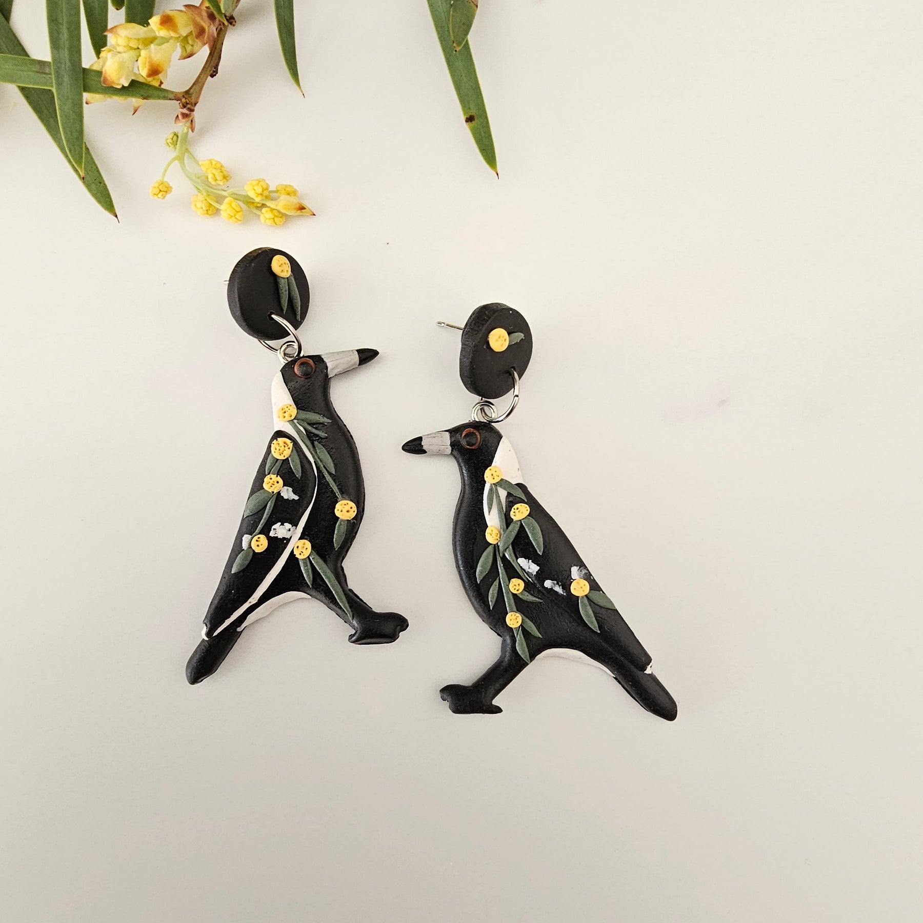 Magpie Earrings, Hand Made Australiana Jewelery.
