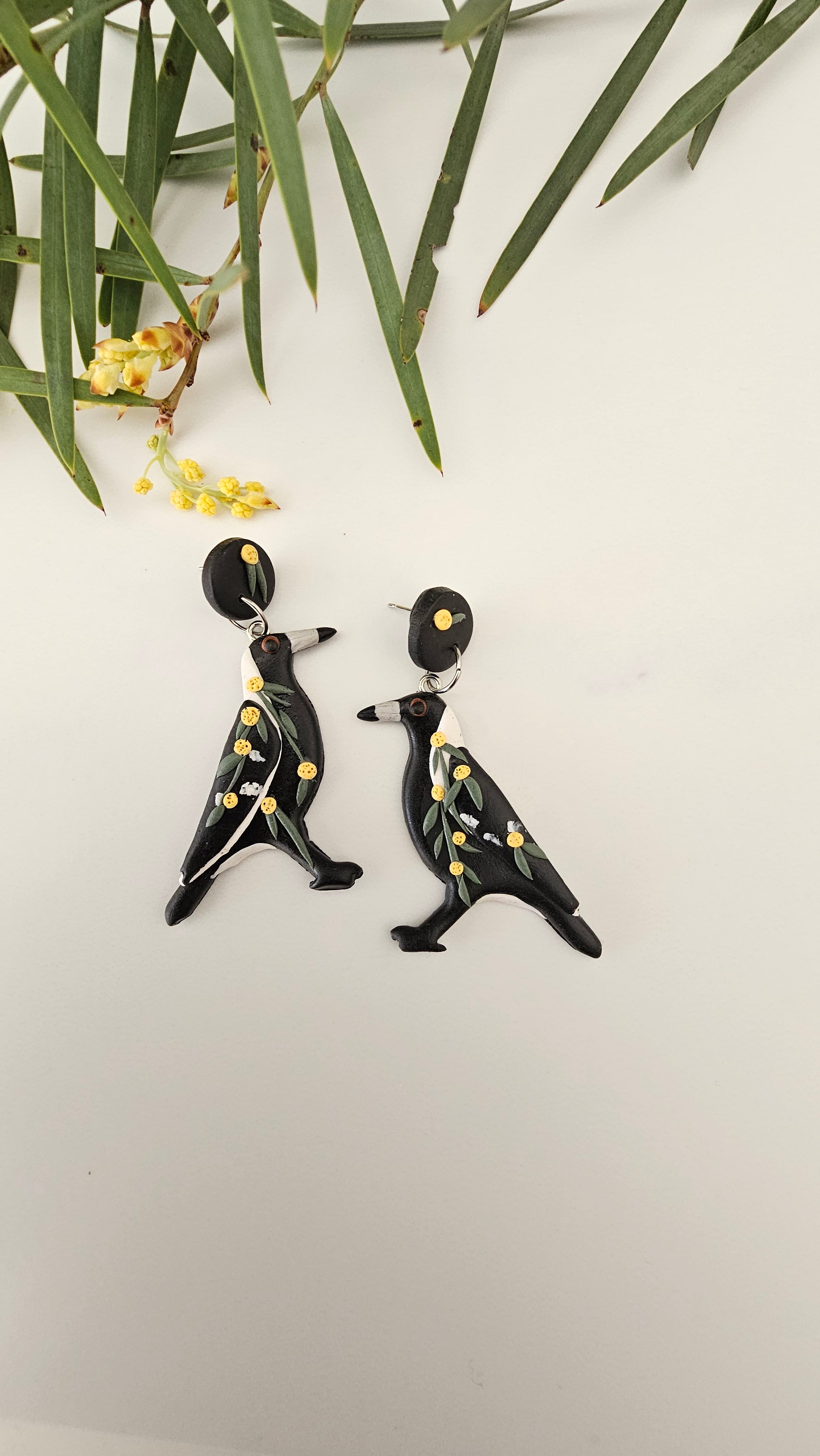 Magpie Earrings, Hand Made Australiana Jewelery.