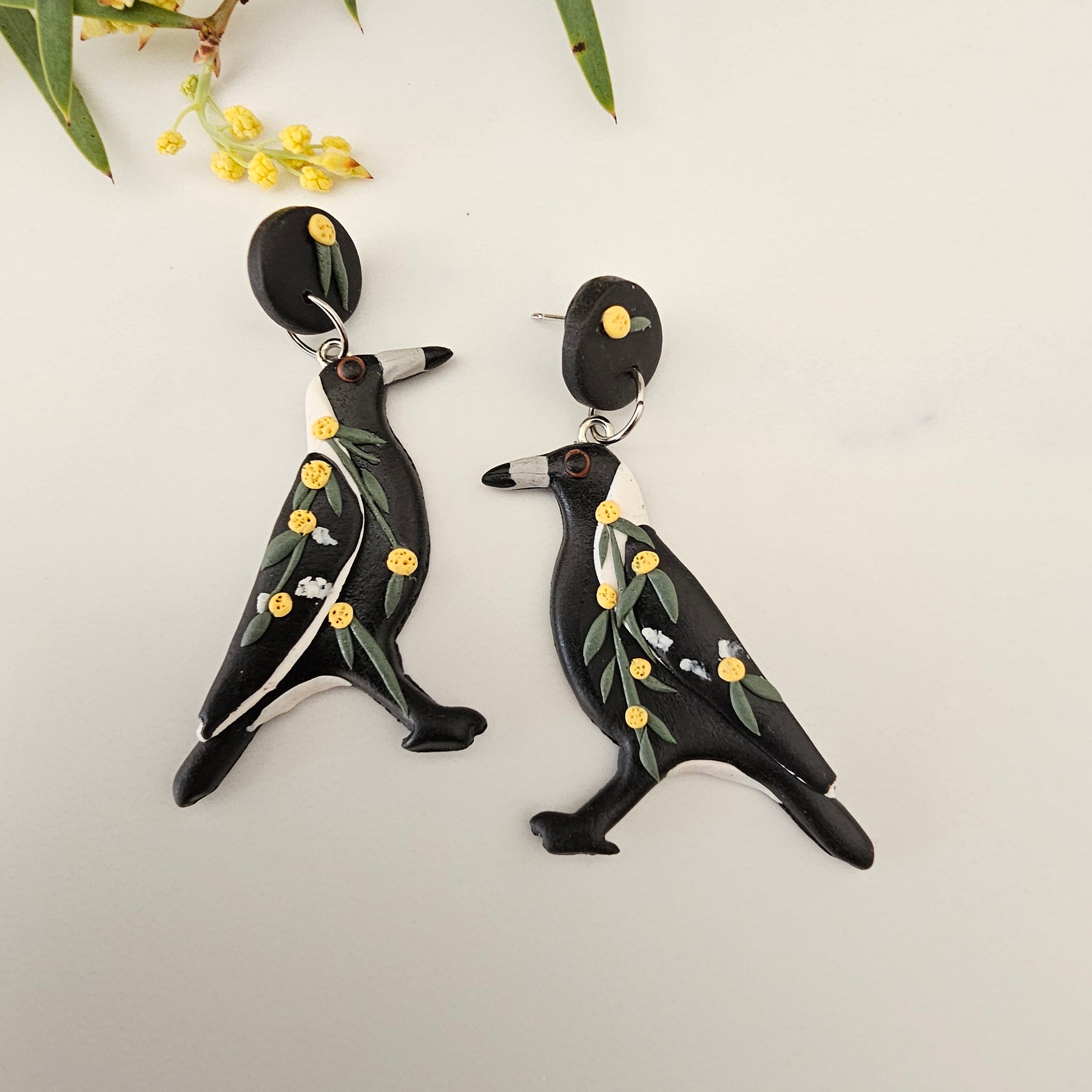 Magpie Earrings, Hand Made Australiana Jewelery.