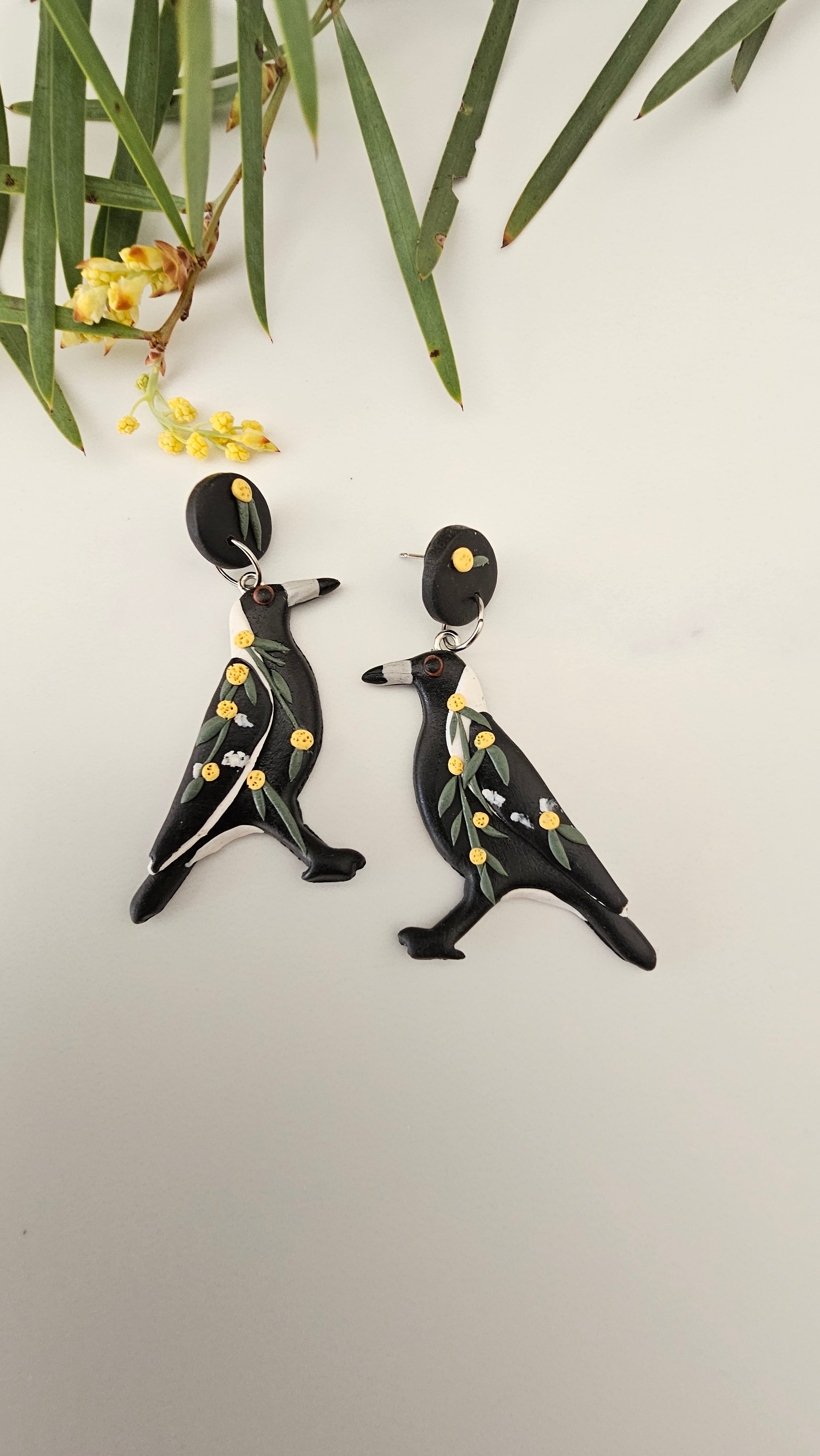Magpie Earrings, Hand Made Australiana Jewelery.