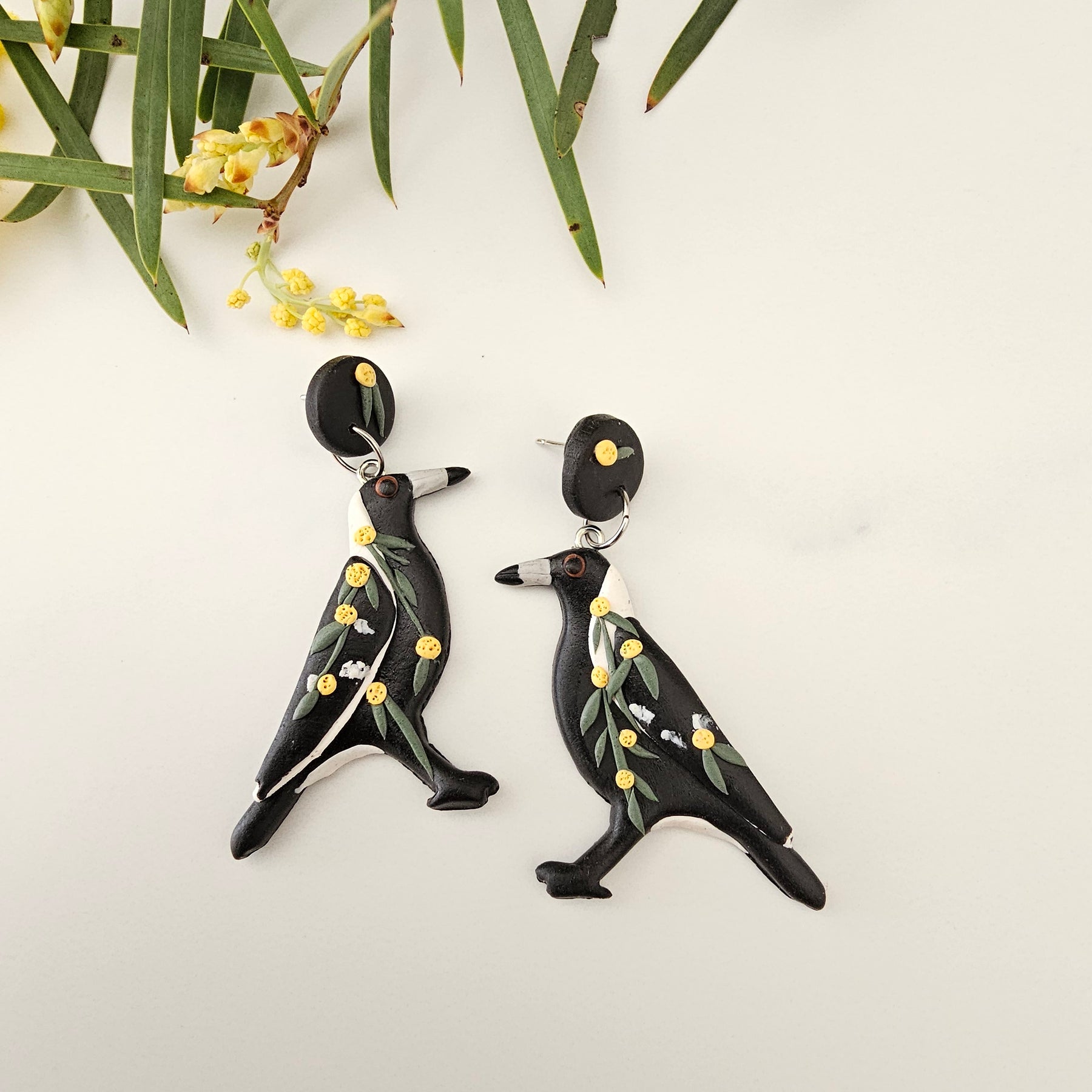 Magpie Earrings, Hand Made Australiana Jewelery.
