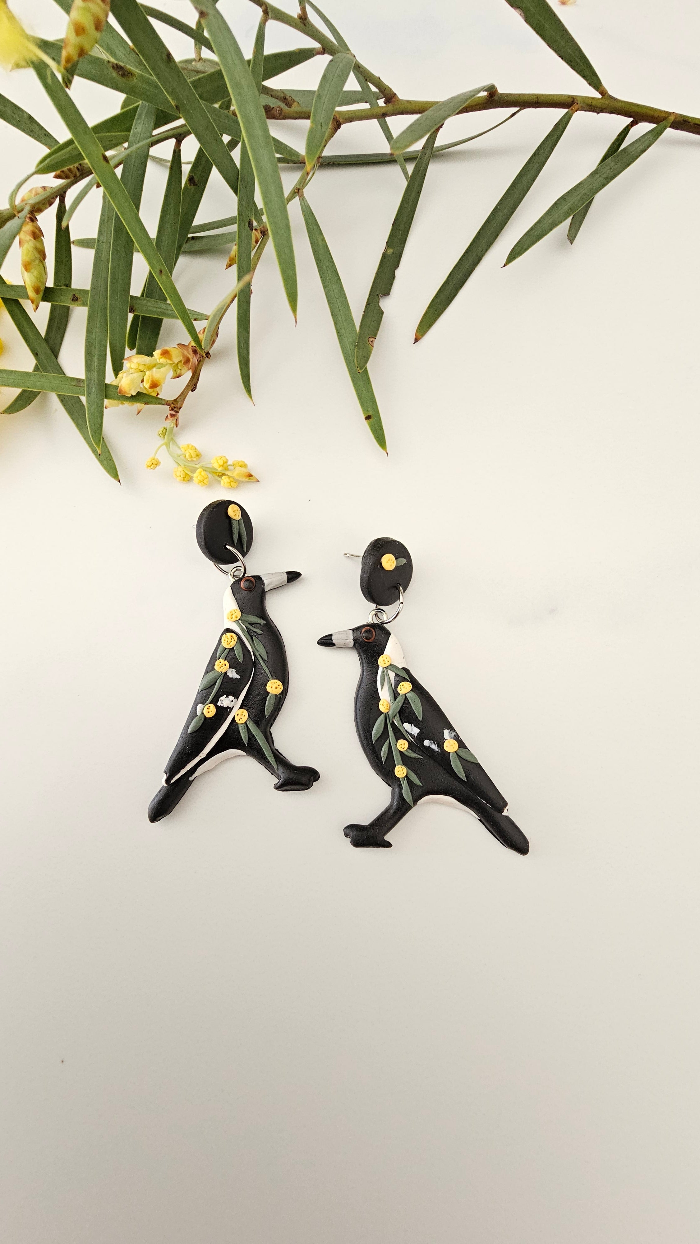 Magpie Earrings, Hand Made Australiana Jewelery.