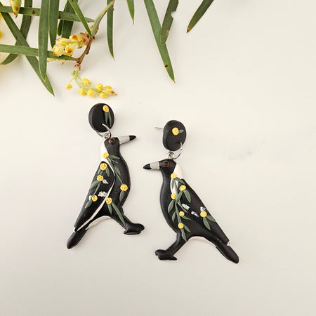Magpie Earrings, Hand Made Australiana Jewelery.