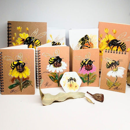 Handpainted Bee Notebooks - Variety of sizes. Lined.