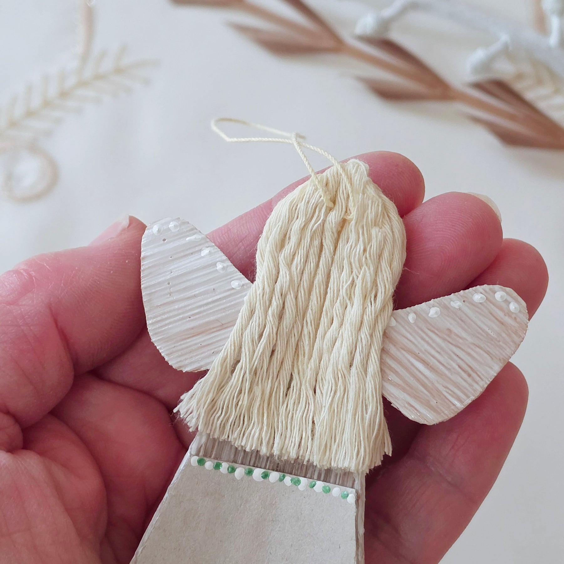 Hello - Palm Angel keepsake handmade green and white dots