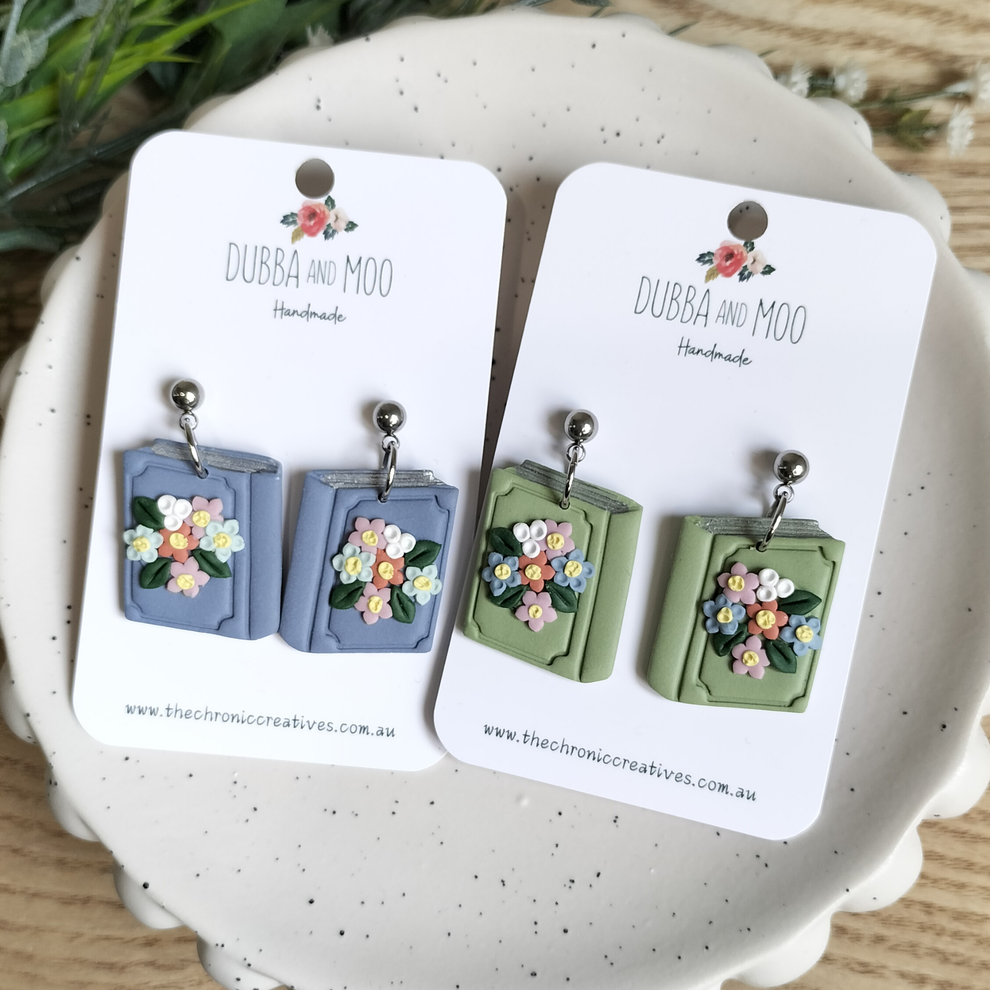 Botanical Floral Book Dangles Polymer Clay - Assorted Styles