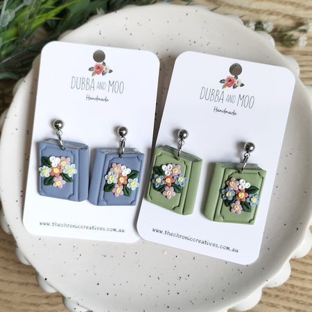 Botanical Floral Book Dangles Polymer Clay - Assorted Styles