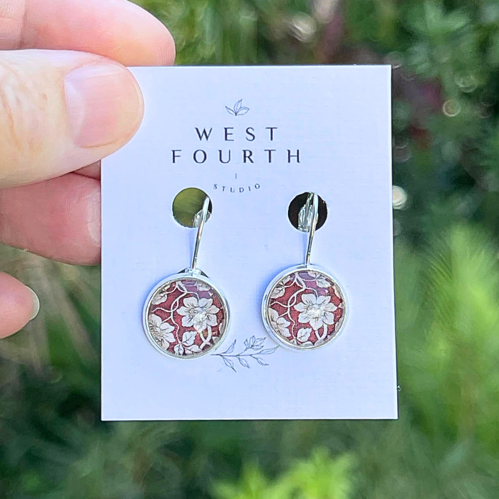 Maroon Red Flower Earrings • Choose Hooks, Levers, Studs or Clip-ons