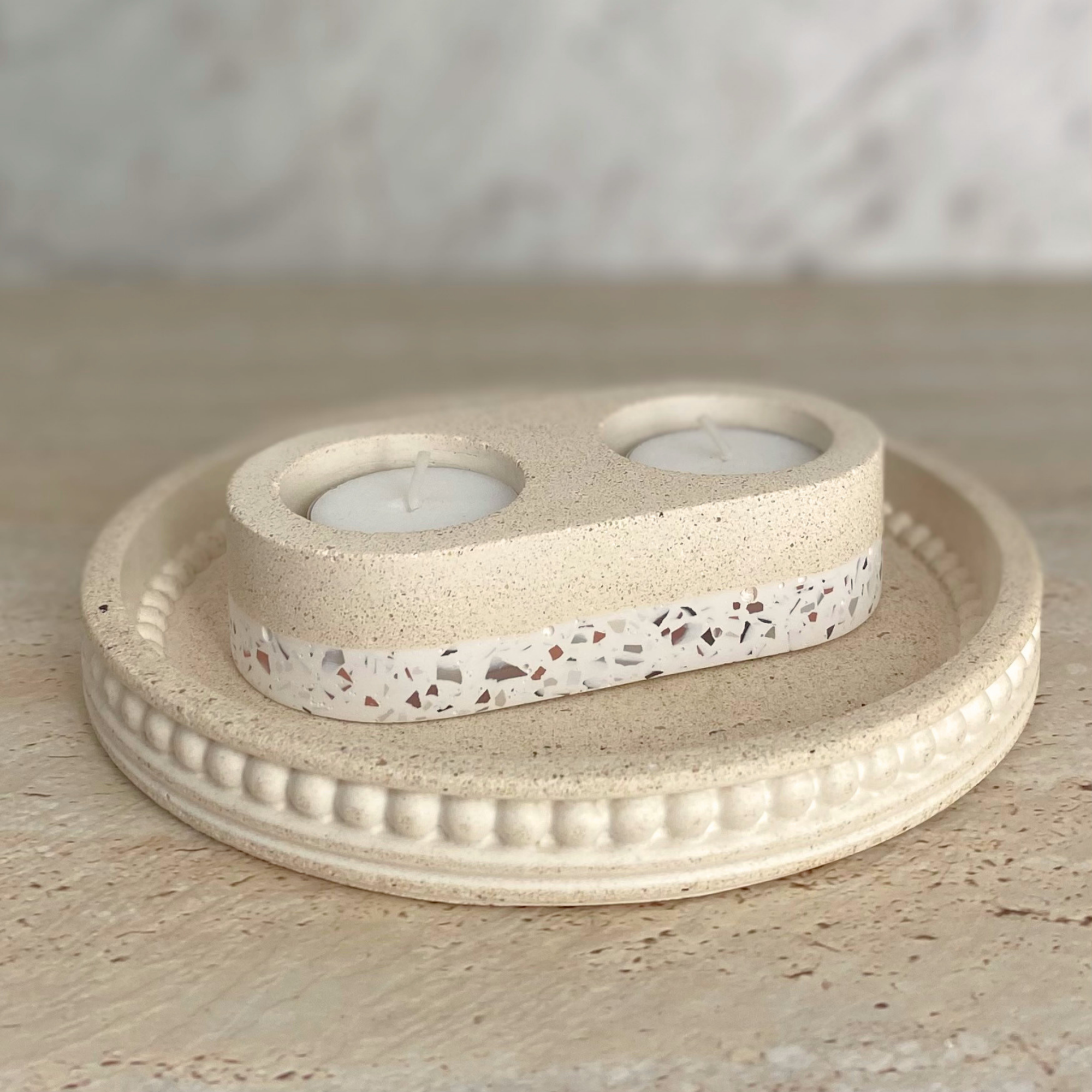 Double tealight holder | Texture Terrazzo Decor