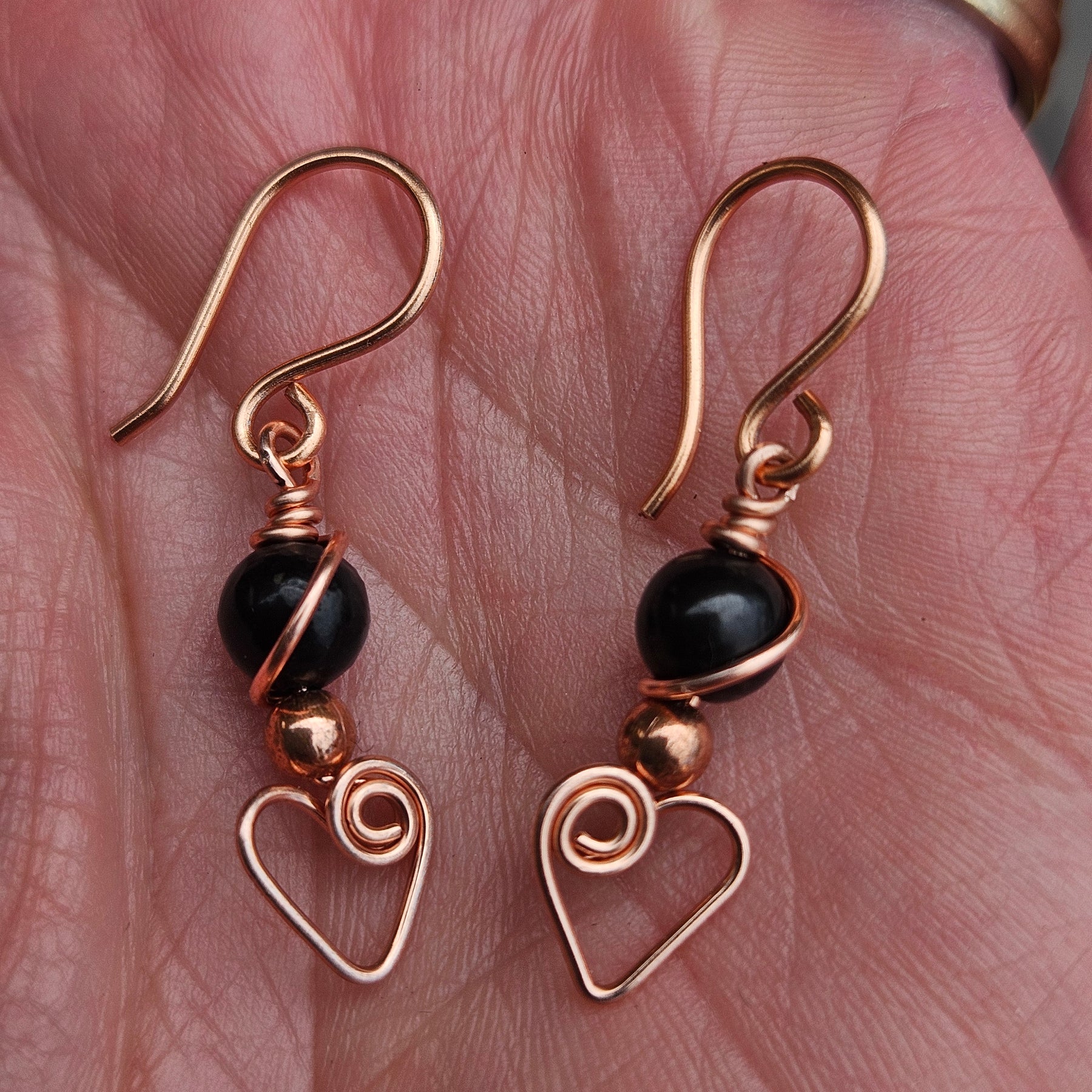 Shungite & Copper Wirework Heart Earrings