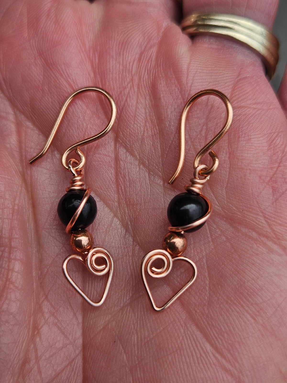 Shungite & Copper Wirework Heart Earrings