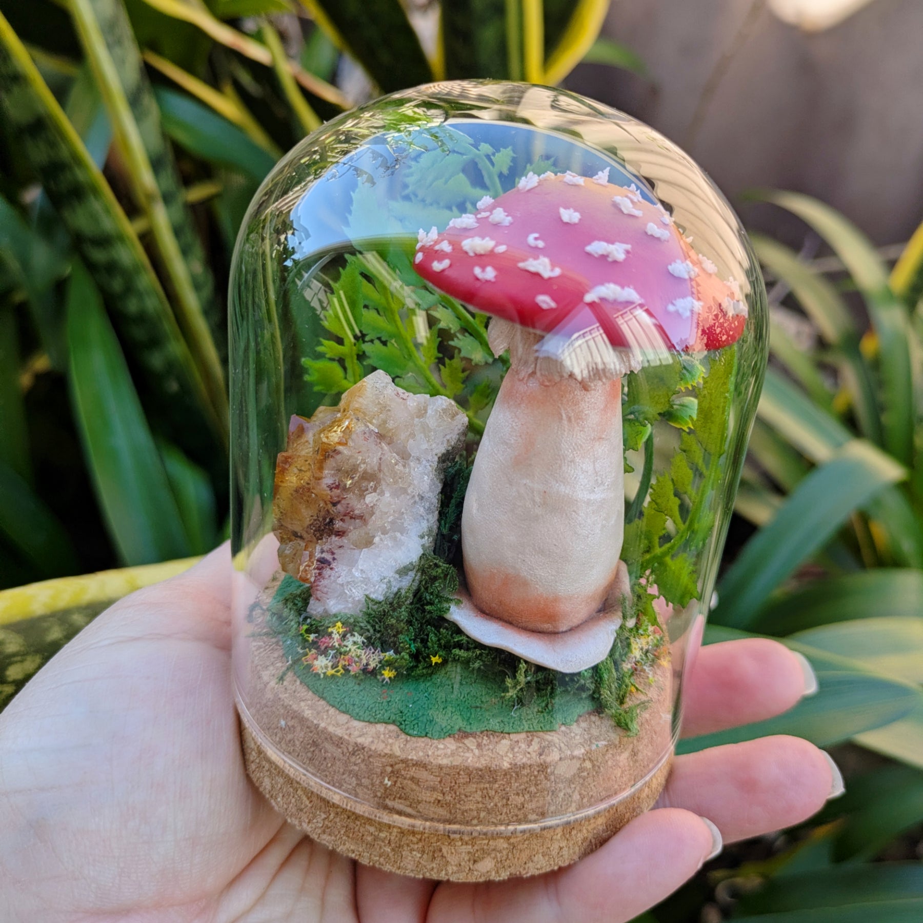 Enchanted Amanita Mushroom Dome with a Citrine Cluster