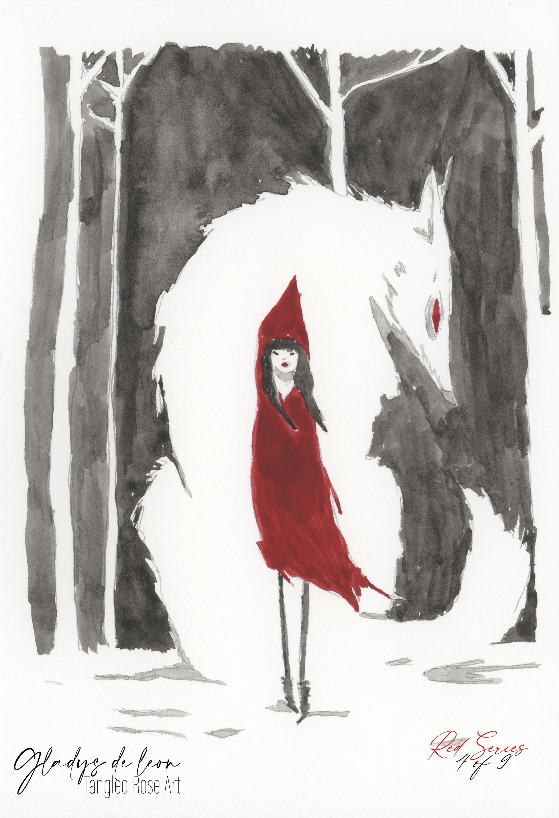 RED SERIES - 4 OF 9 - ARCHIVAL PRINTS AND CARD - TANGLED ROSE ART