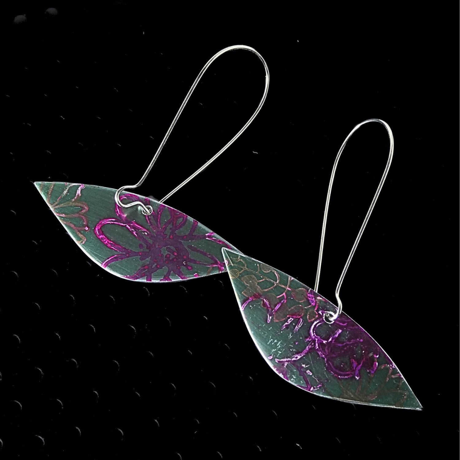 Anodised aluminium earrings hand printed - Midnight Velvet Collection
